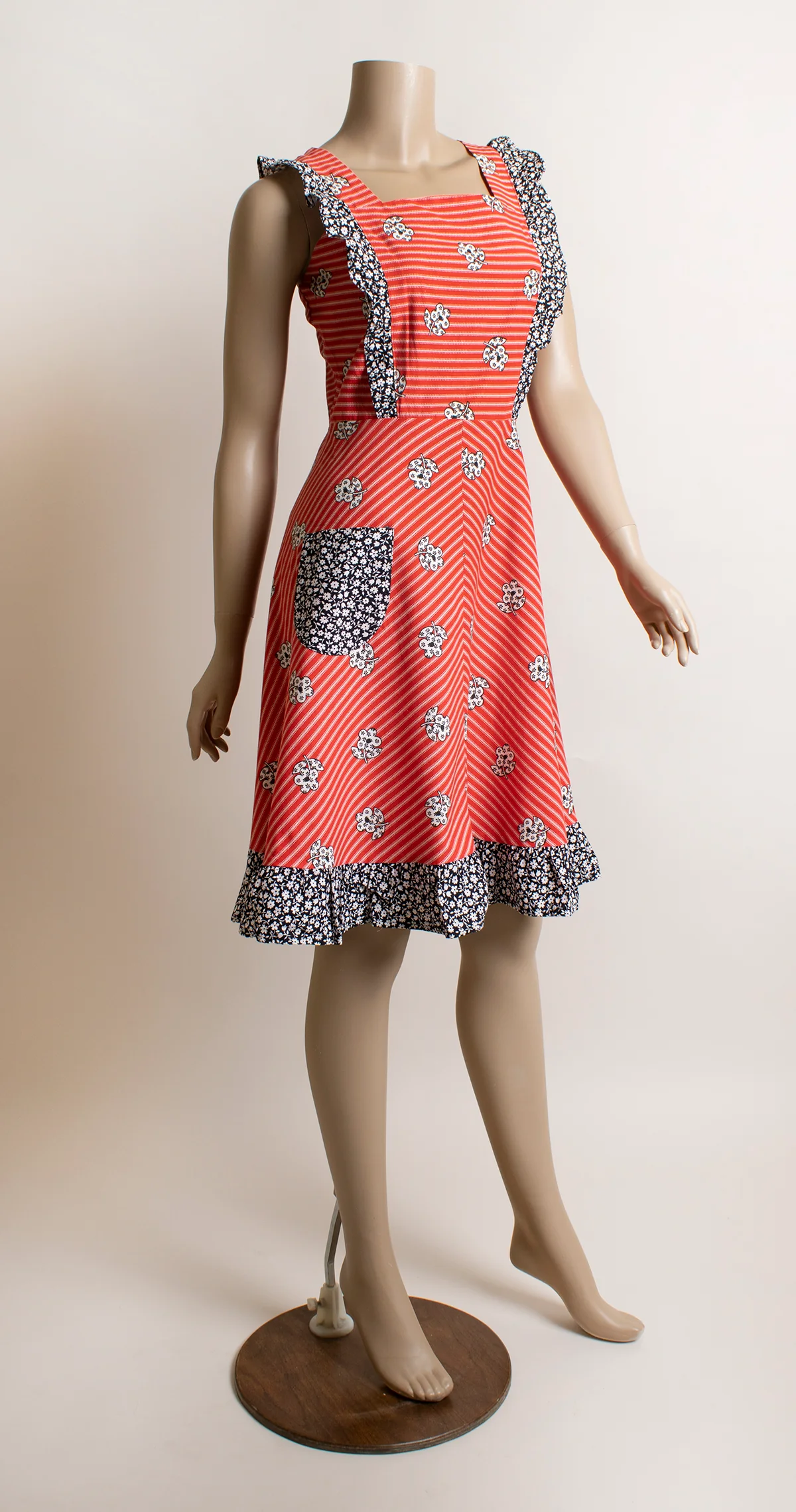 70s Red White Black Floral Striped Dolly Dress By Kittelet - Image 3
