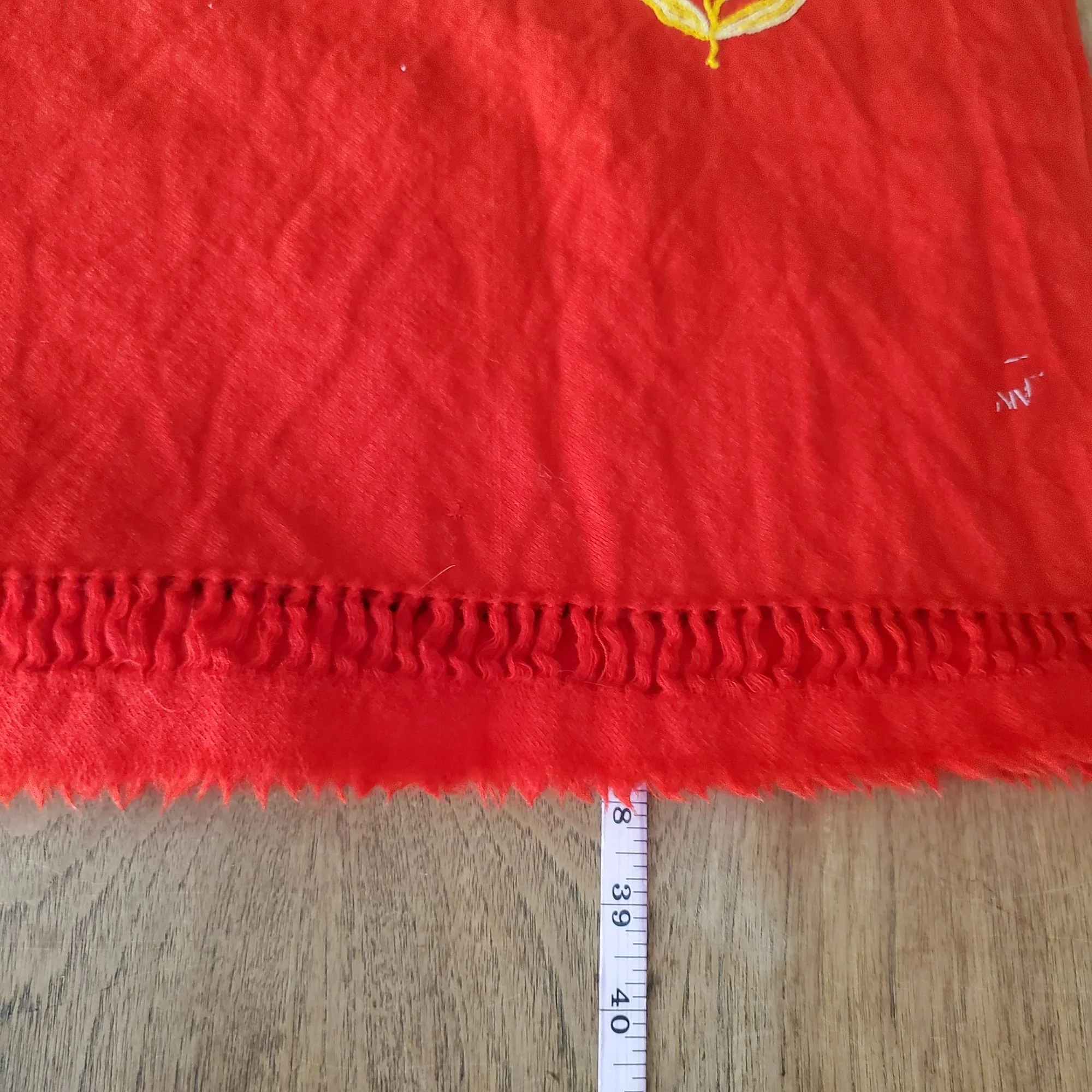 70s Red Wool Embroidered Floral Blanket Shawl Wrap By Kashmiri Shawl - Image 12