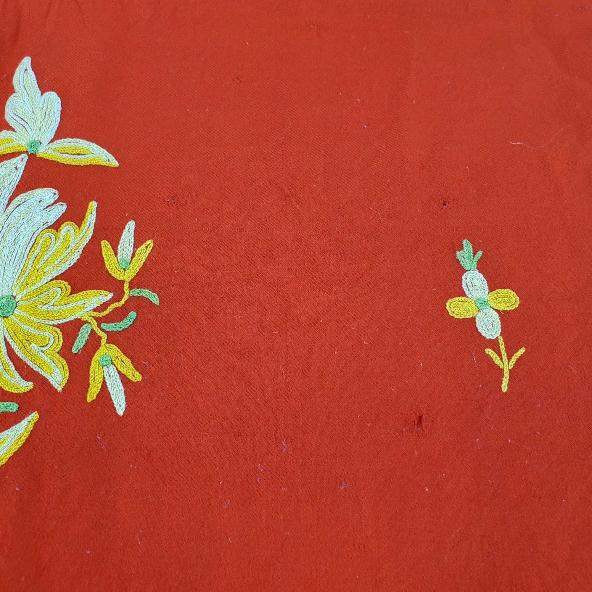 70s Red Wool Embroidered Floral Blanket Shawl Wrap By Kashmiri Shawl - Image 6
