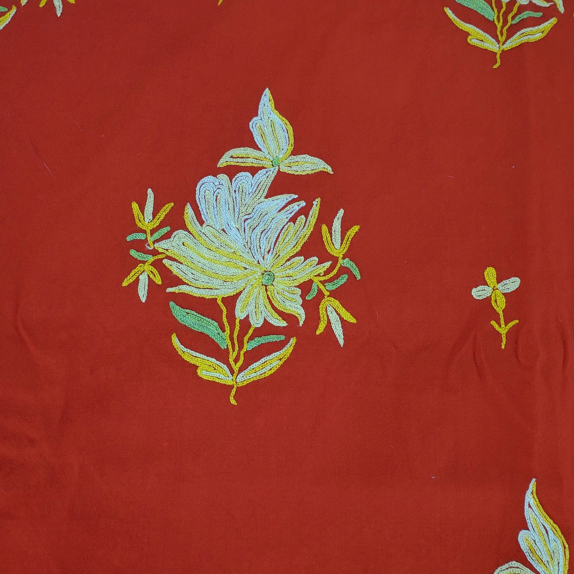70s Red Wool Embroidered Floral Blanket Shawl Wrap By Kashmiri Shawl - Image 9