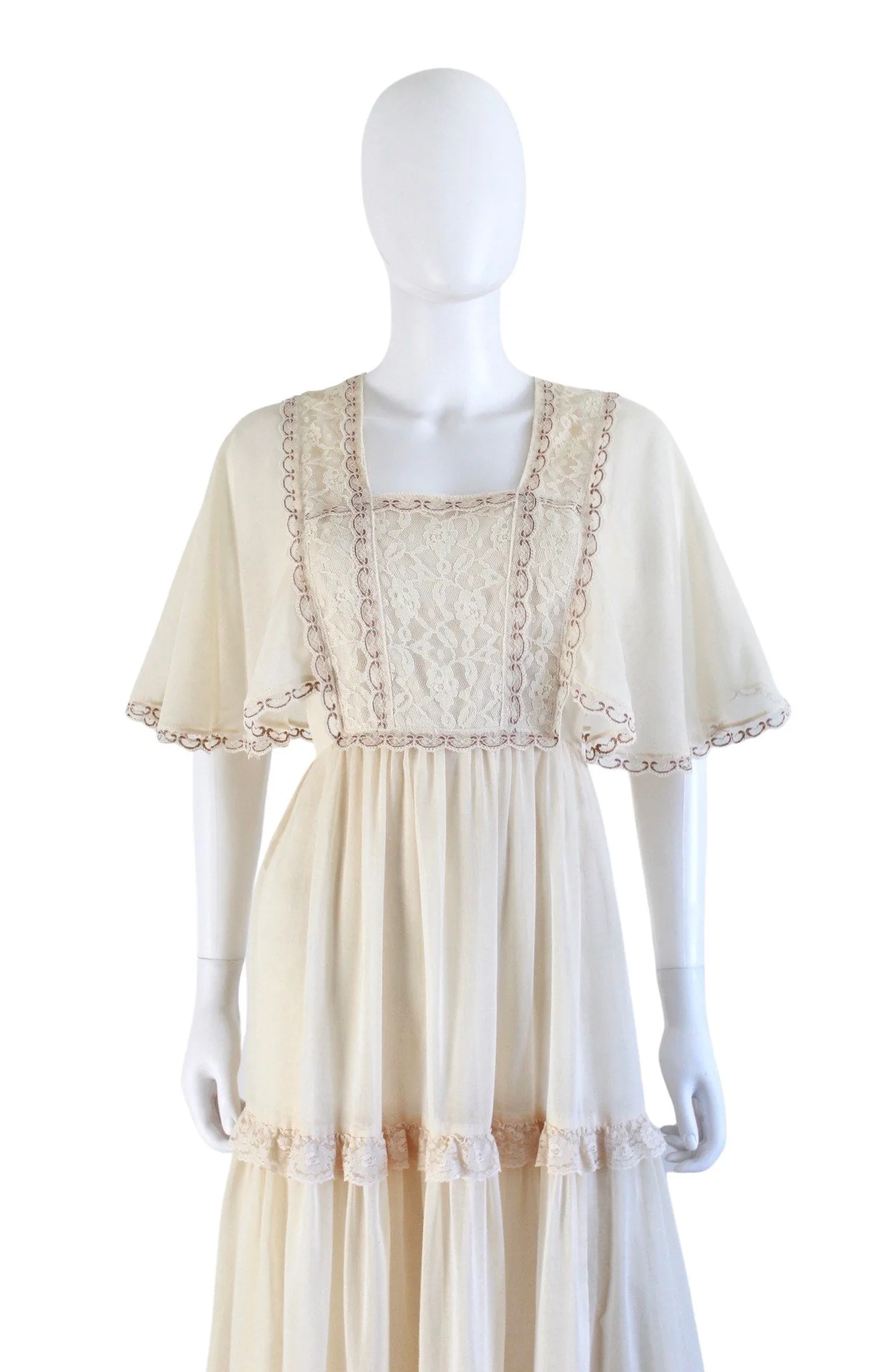 70s Renaissance Revival Ivory White Gunne Sax Style Dress - Image 2