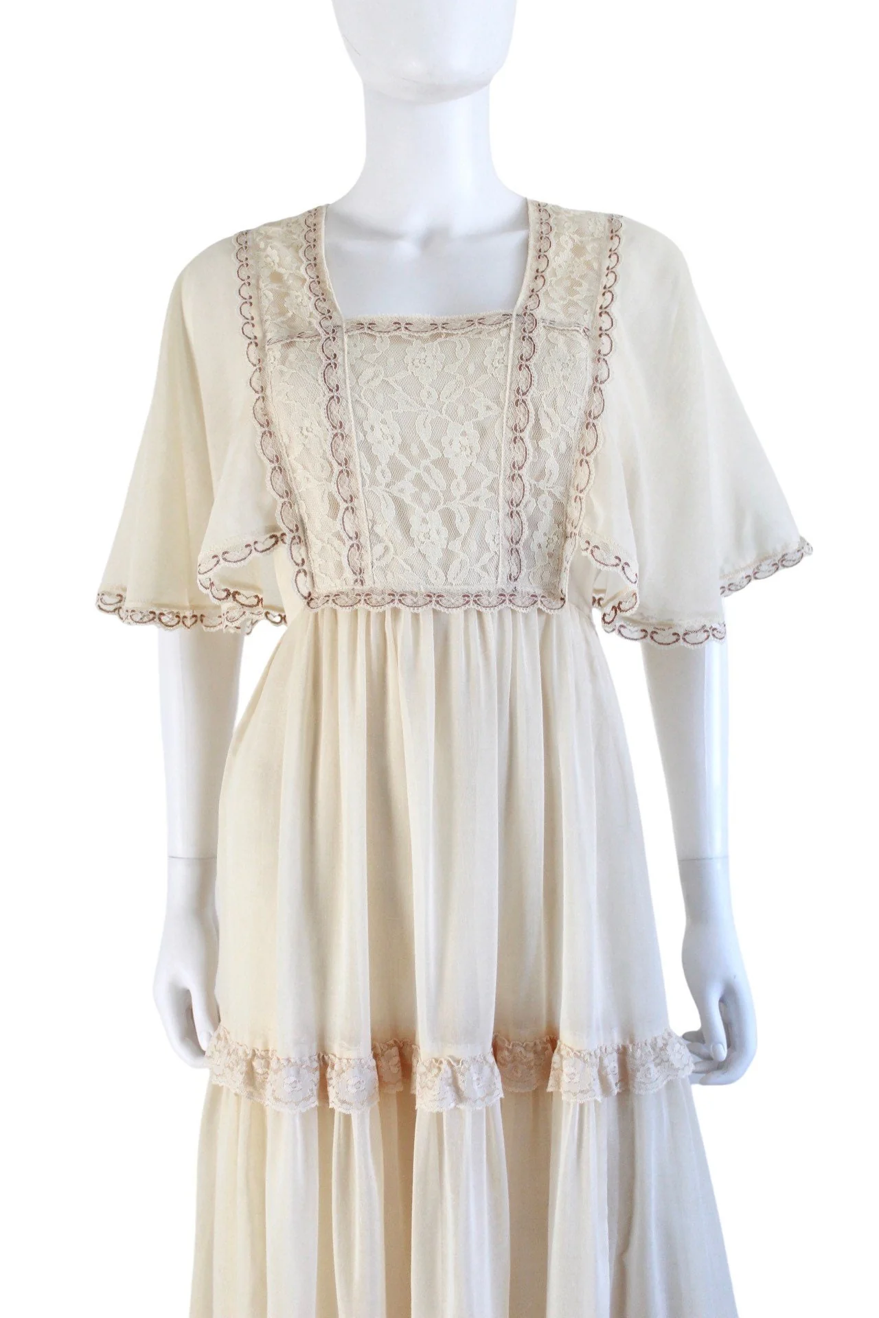 70s Renaissance Revival Ivory White Gunne Sax Style Dress - Image 4