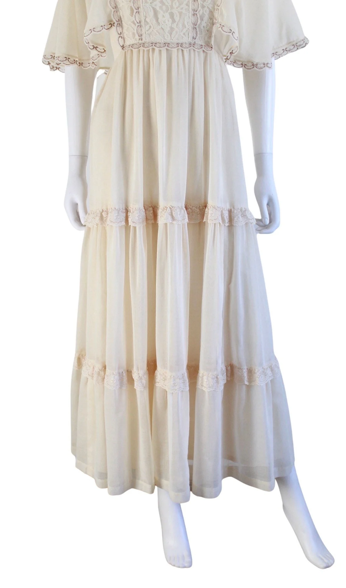 70s Renaissance Revival Ivory White Gunne Sax Style Dress - Image 5