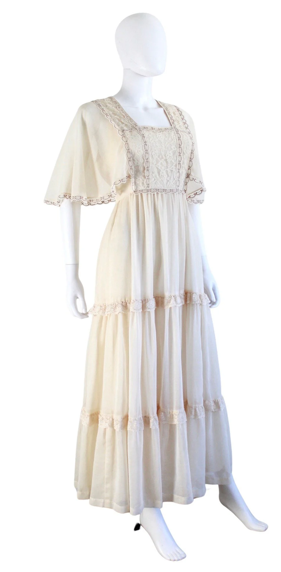 70s Renaissance Revival Ivory White Gunne Sax Style Dress - Image 7