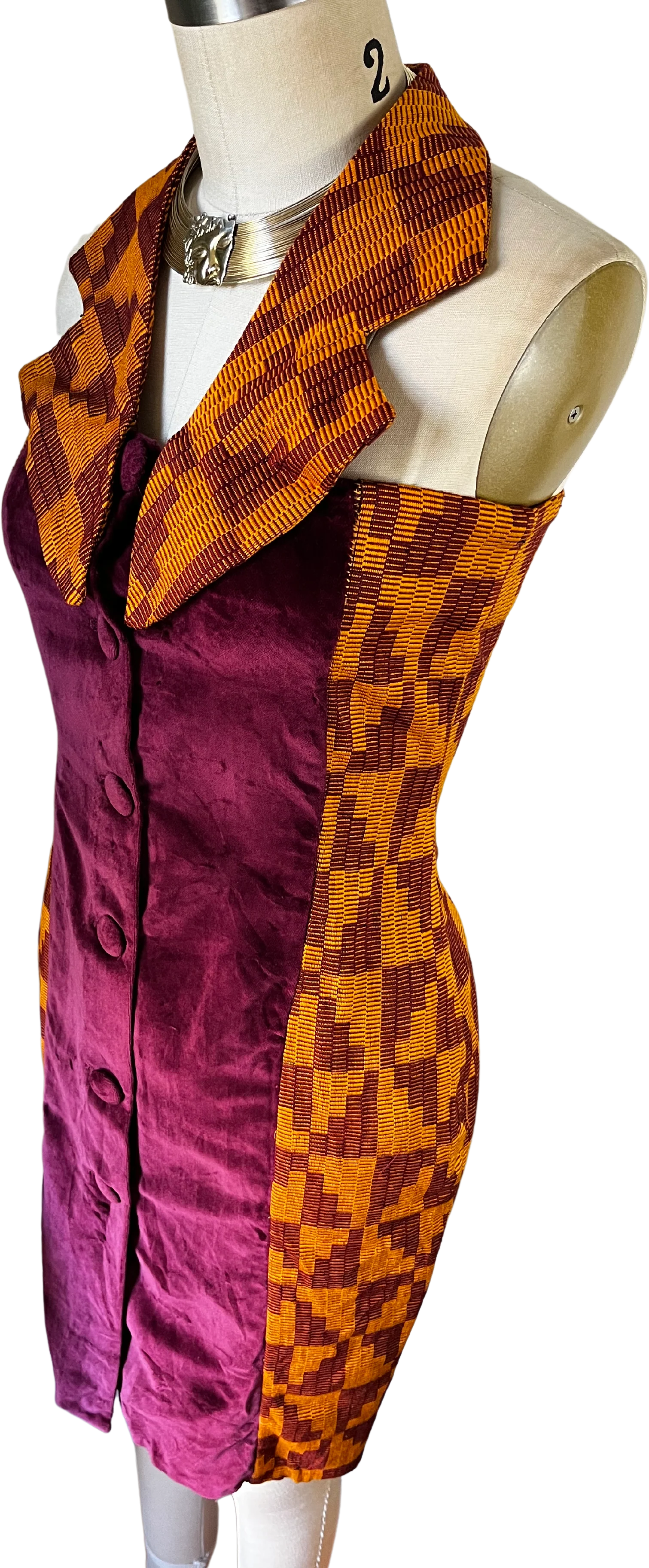 70s Retro Funky 70s Velvet Graphic Halter Dress