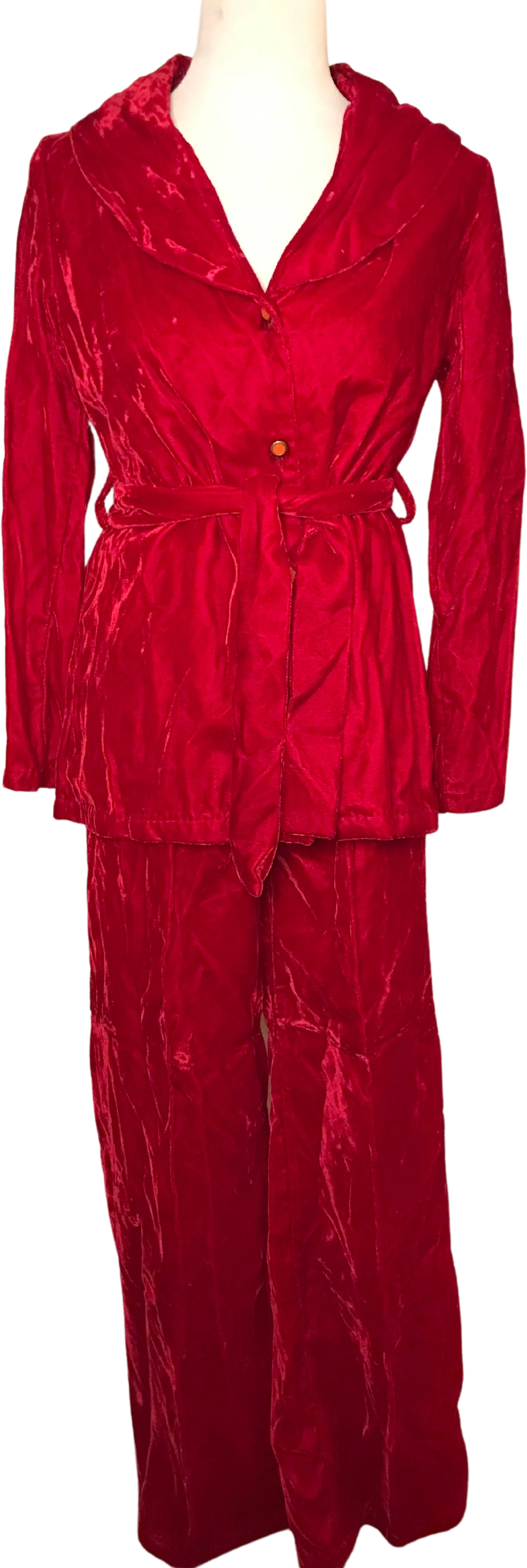 70s Retro Funky Crushed Red Velvet Pajama Co Ord Set