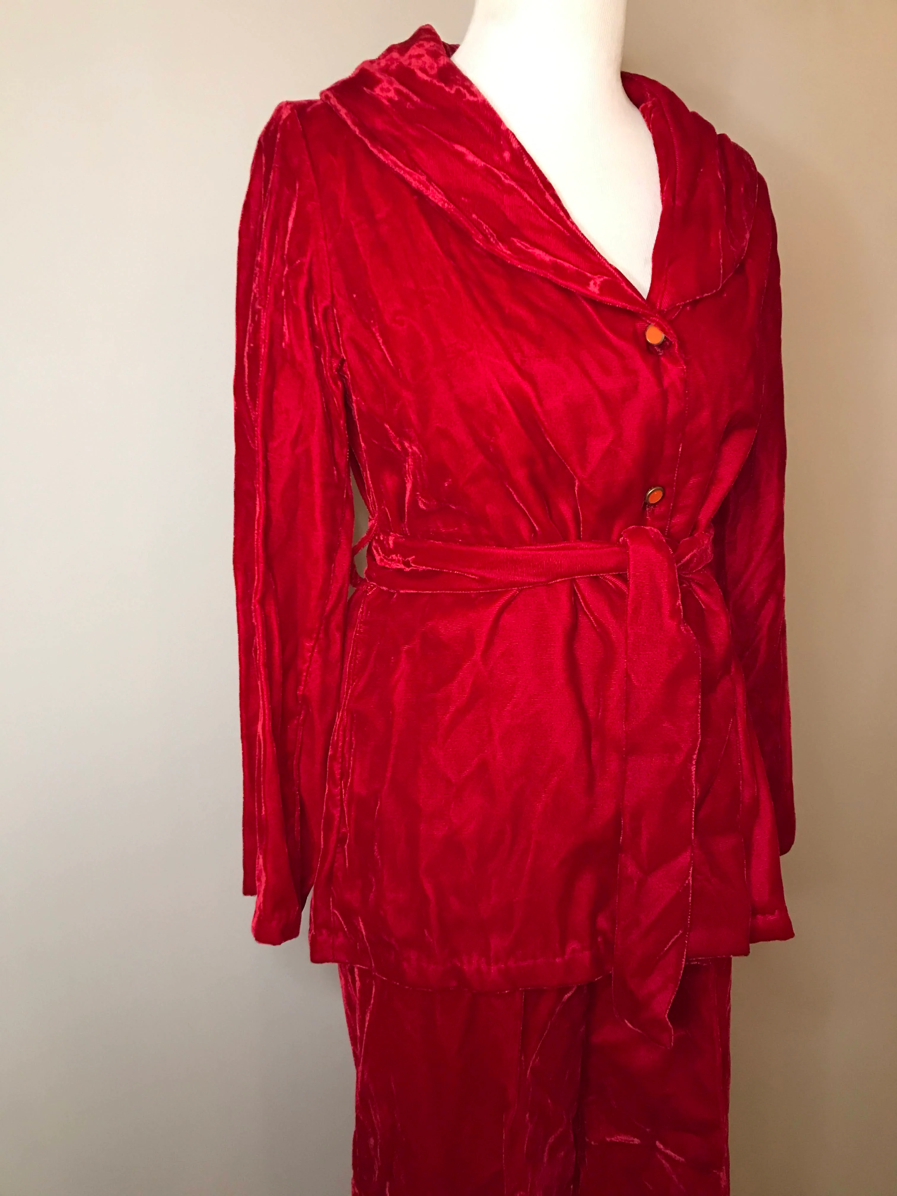 70s Retro Funky Crushed Red Velvet Pajama Co Ord Set - Image 3