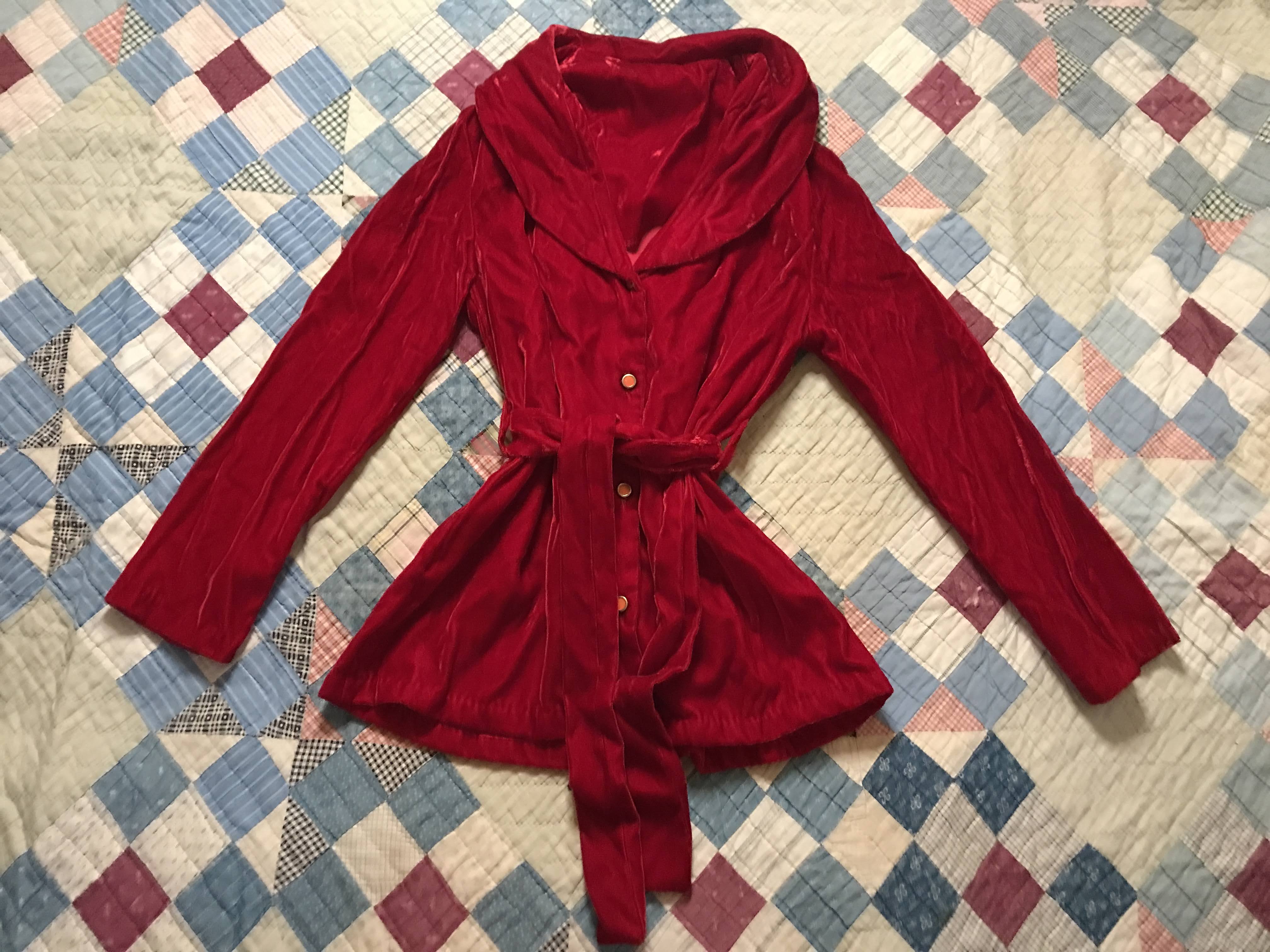 70s Retro Funky Crushed Red Velvet Pajama Co Ord Set - Image 6