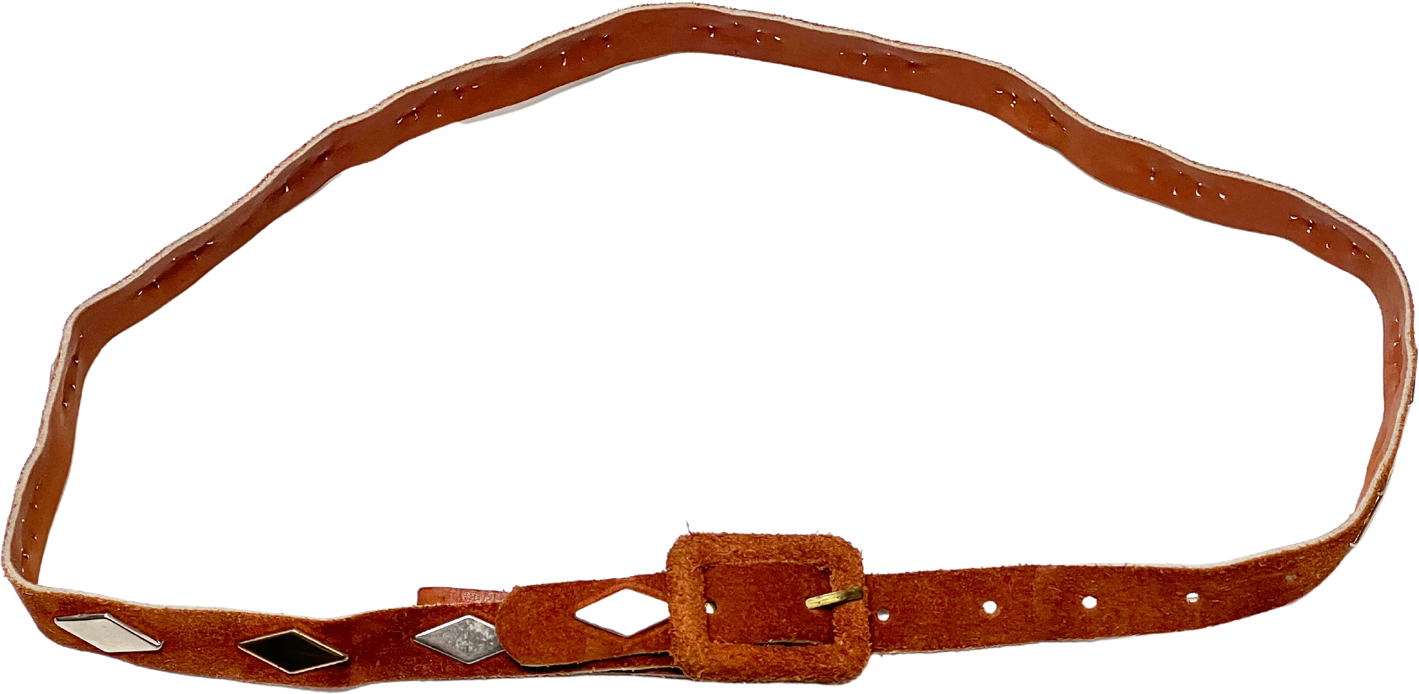 70s Retro Genuine Suede Two Tone Metal Fashion Belt - Image 2