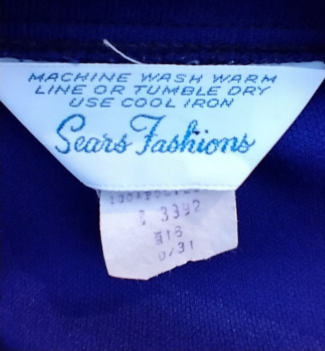 70s Retro Royal Blue and White Polyester Shirt Top Stitch Button Up Large Dagger Collar by Sears - Image 5