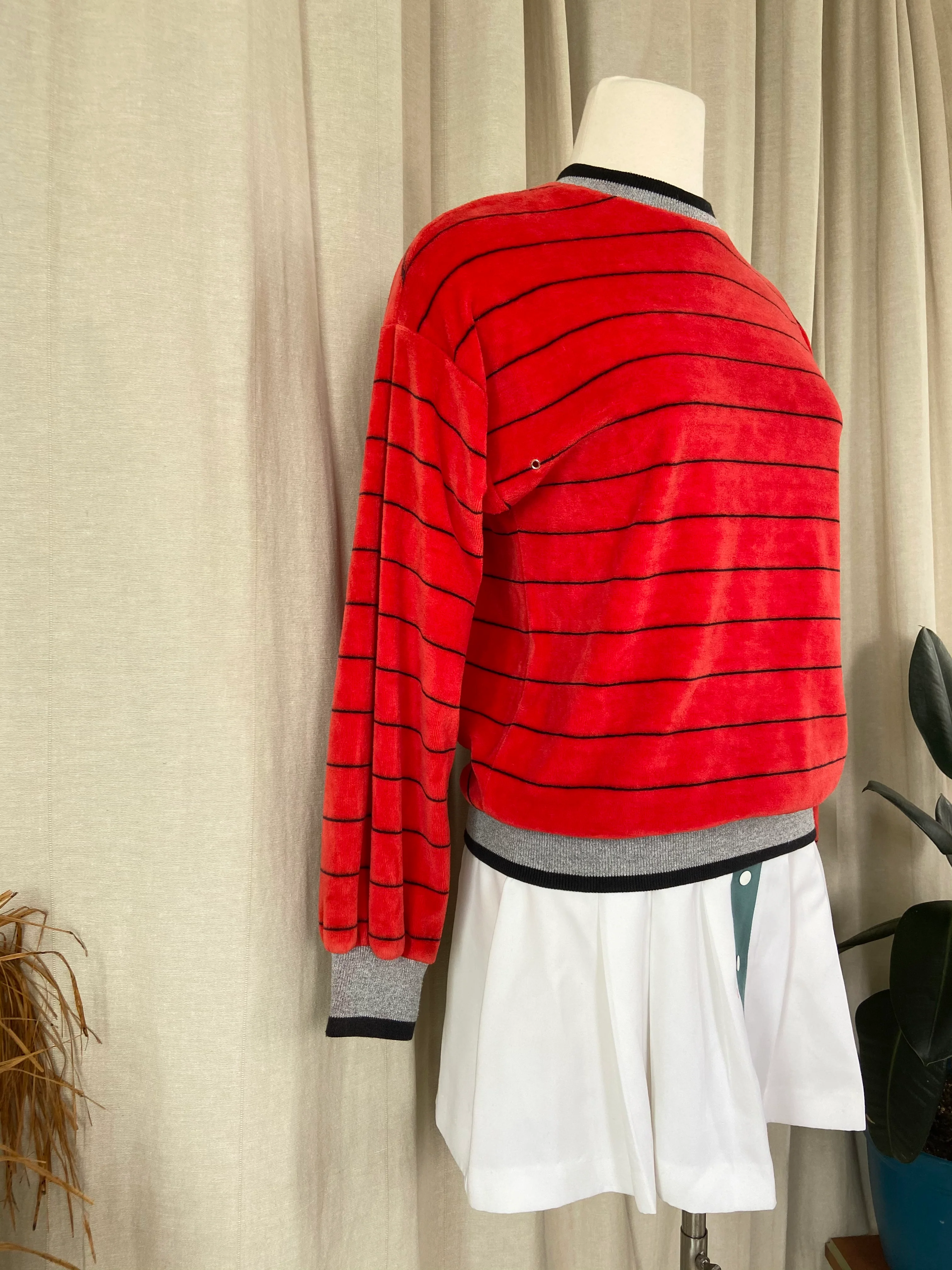 70s Retro Velour Striped Pullover Crewneck Sweatshirt By La Bianca Sport - Image 4