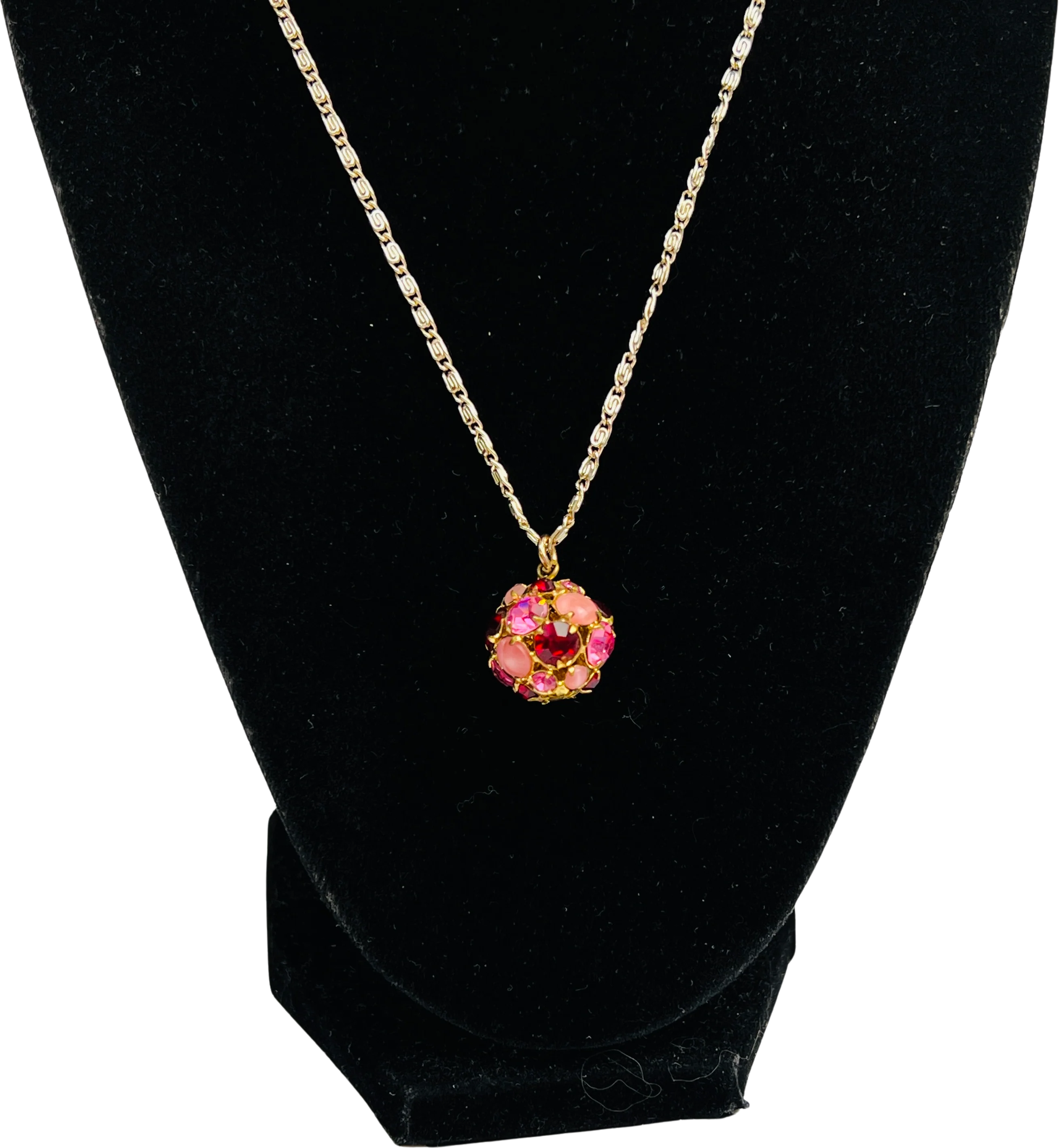 70s Rhinestone Crystal Pendant Necklace Diso Ball 16in
