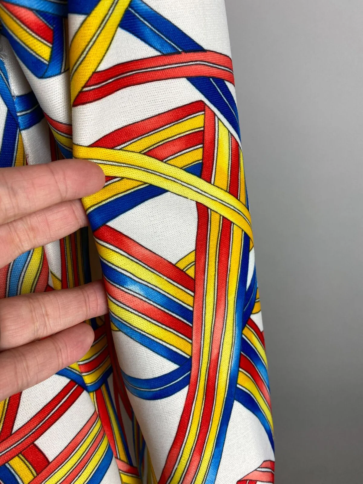 70s Ribbon Print House Dress Muumuu Dagger Collar - Image 7
