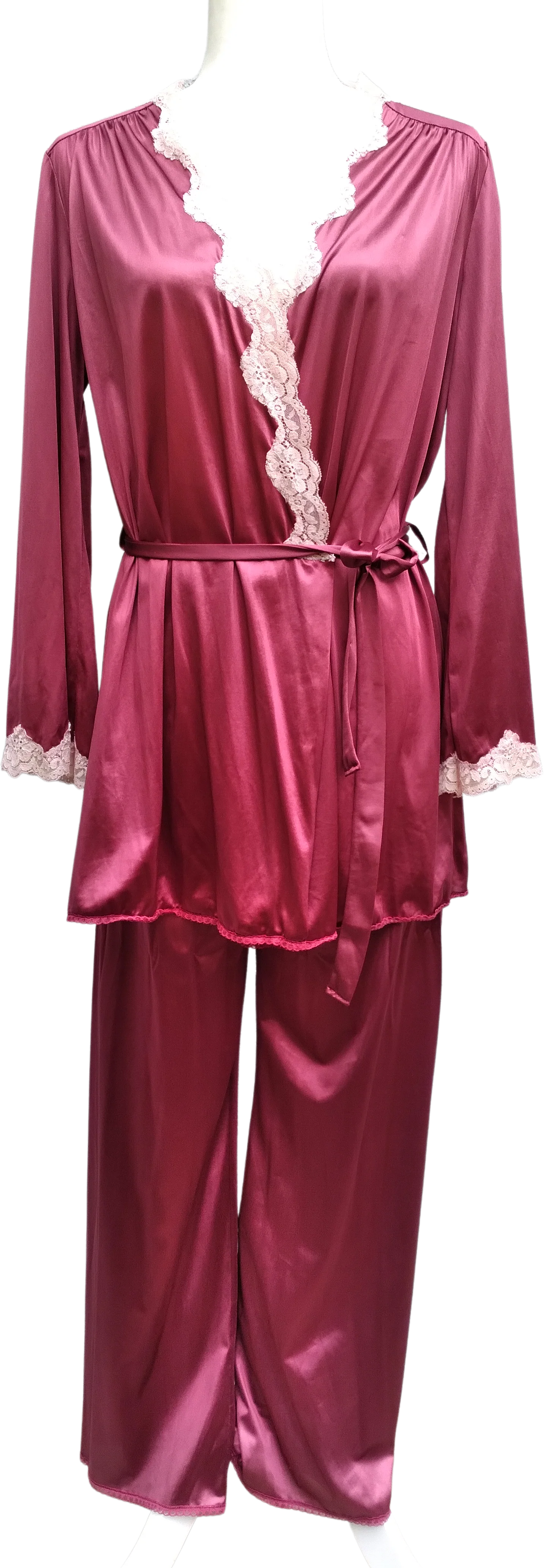 70s Romantic Silky Lace Trimmed Pajama Set