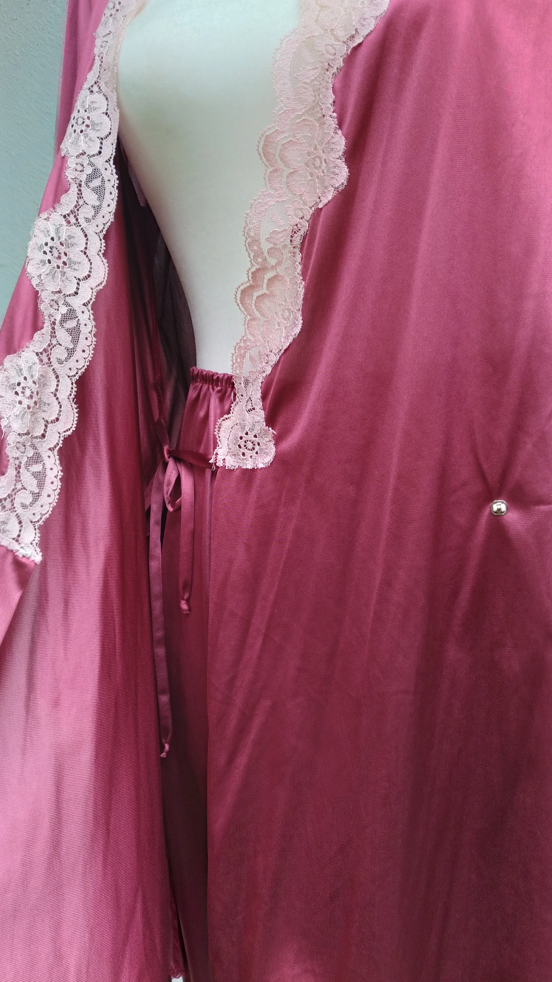 70s Romantic Silky Lace Trimmed Pajama Set - Image 4