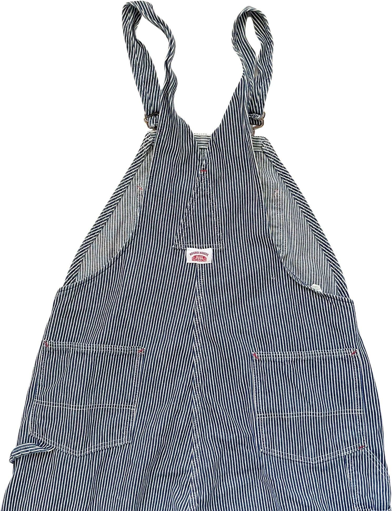 70s Vintage Hickory Railroad Striped Denim Overalls 38 By Round House - Image 2