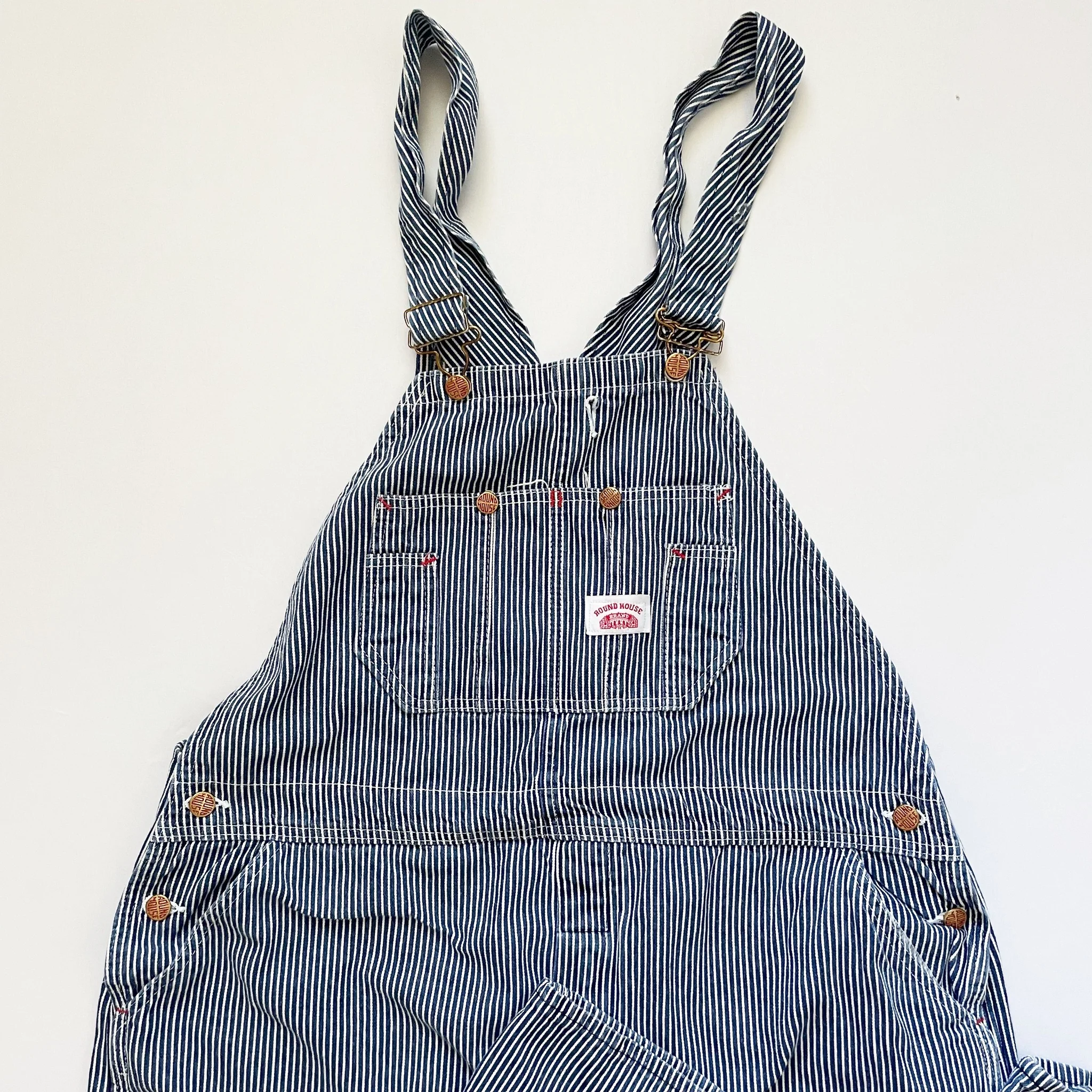 70s Vintage Hickory Railroad Striped Denim Overalls 38 By Round House - Image 3