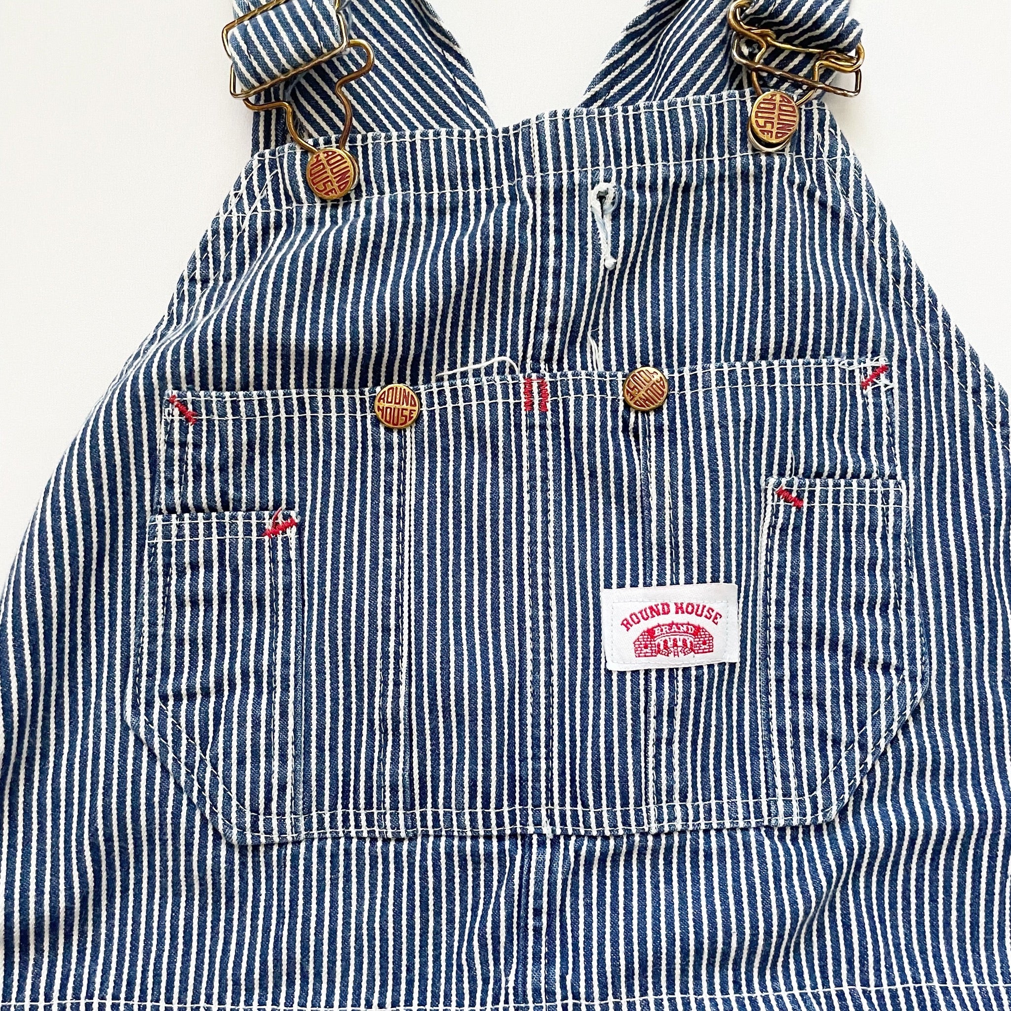 70s Vintage Hickory Railroad Striped Denim Overalls 38 By Round House - Image 4