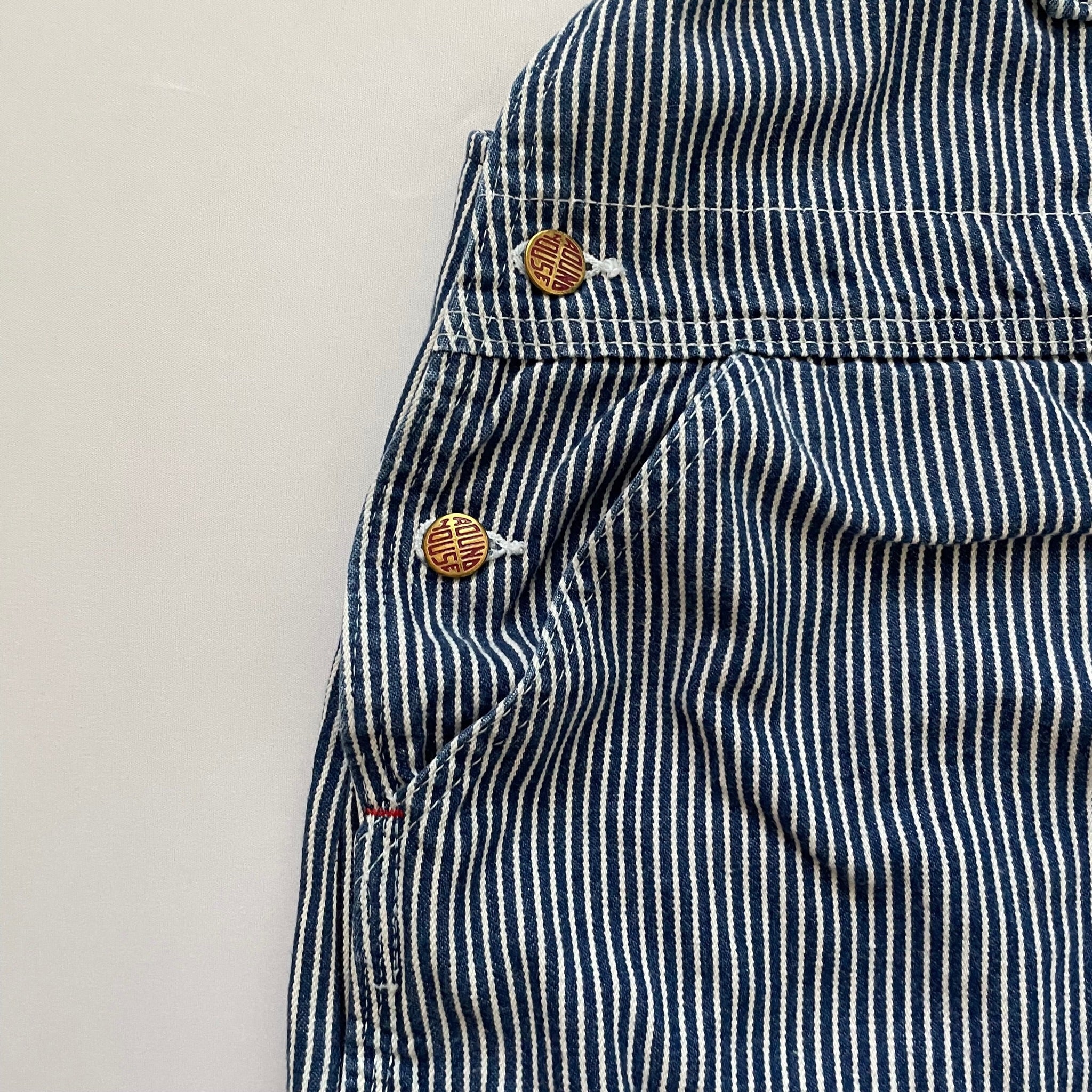 70s Vintage Hickory Railroad Striped Denim Overalls 38 By Round House - Image 6
