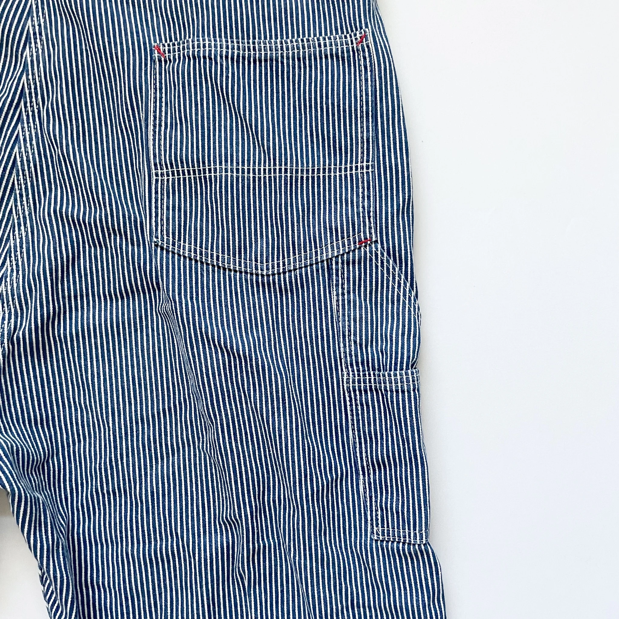 70s Vintage Hickory Railroad Striped Denim Overalls 38 By Round House - Image 9