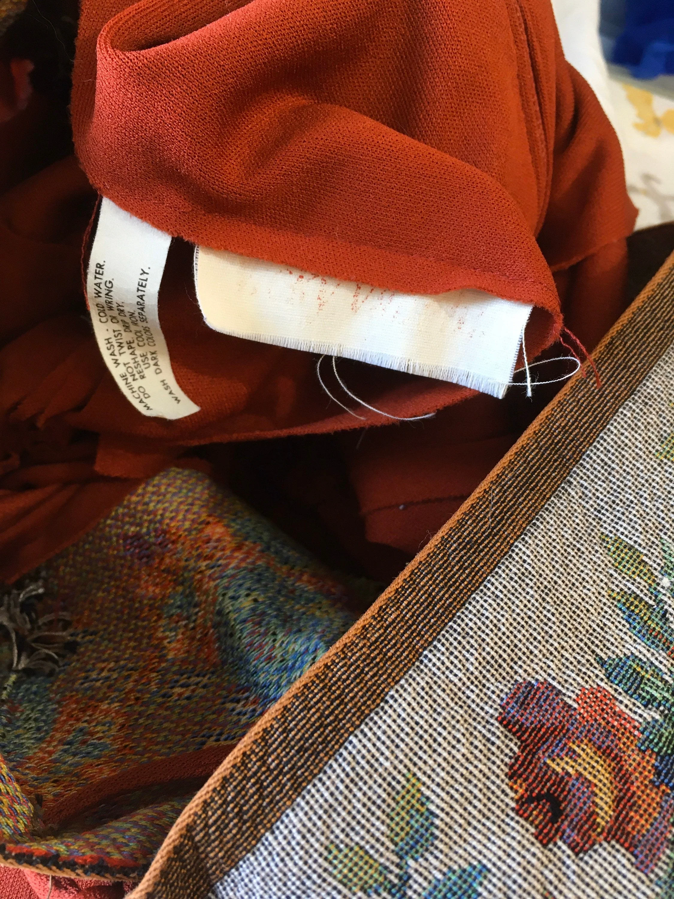 70's Rust Empire Waist Maxi Dress with Floral Neckline by Vicky Vaughn - Image 5