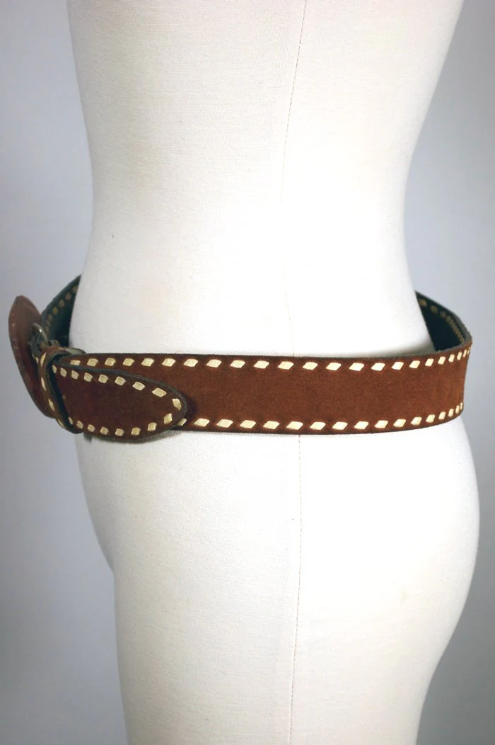 70s Rust Suede Western Belt Agate Buckle 32-36 Inch - Image 5