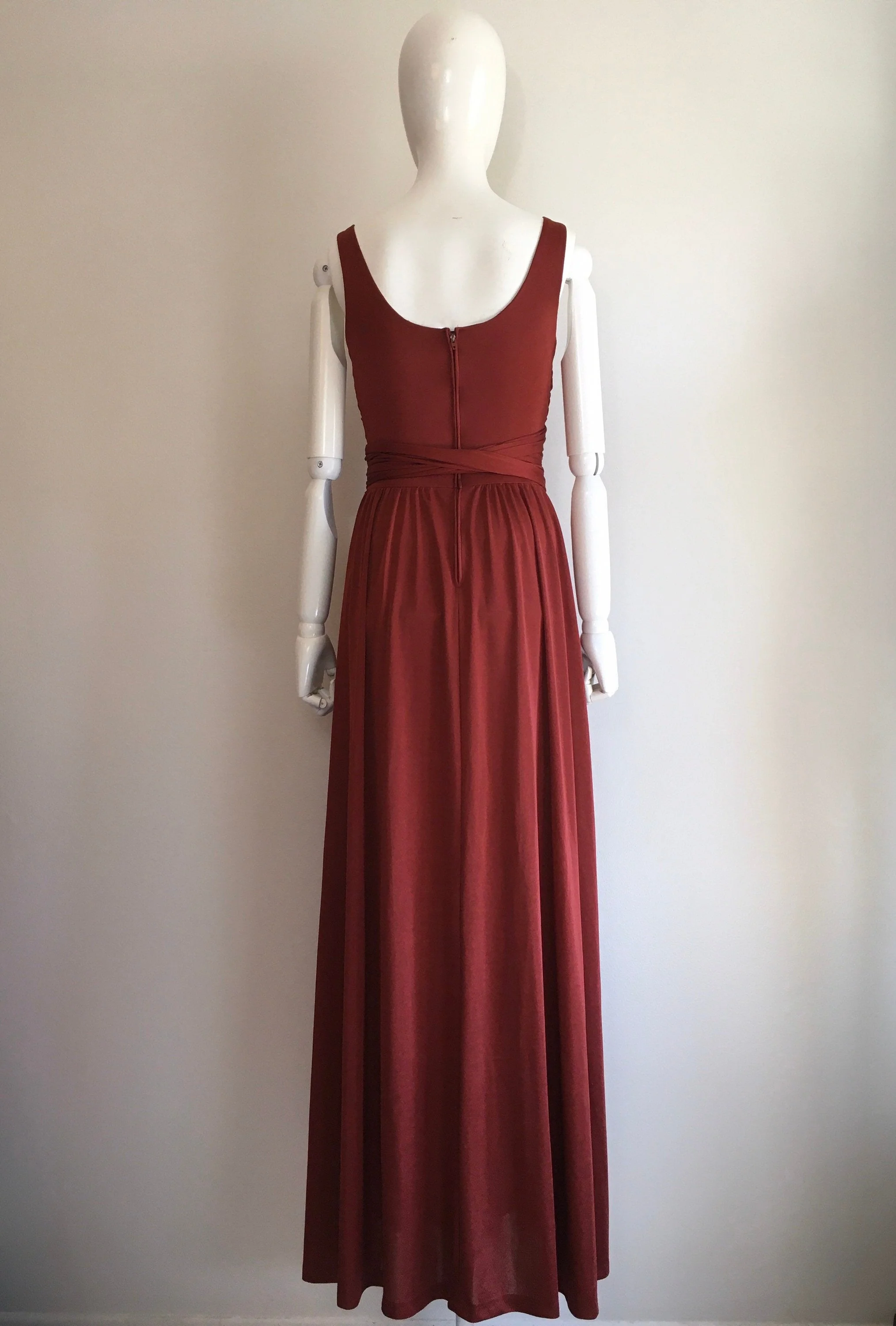 70's Rust Wrap Bust Jersey Maxi Dress - Image 2