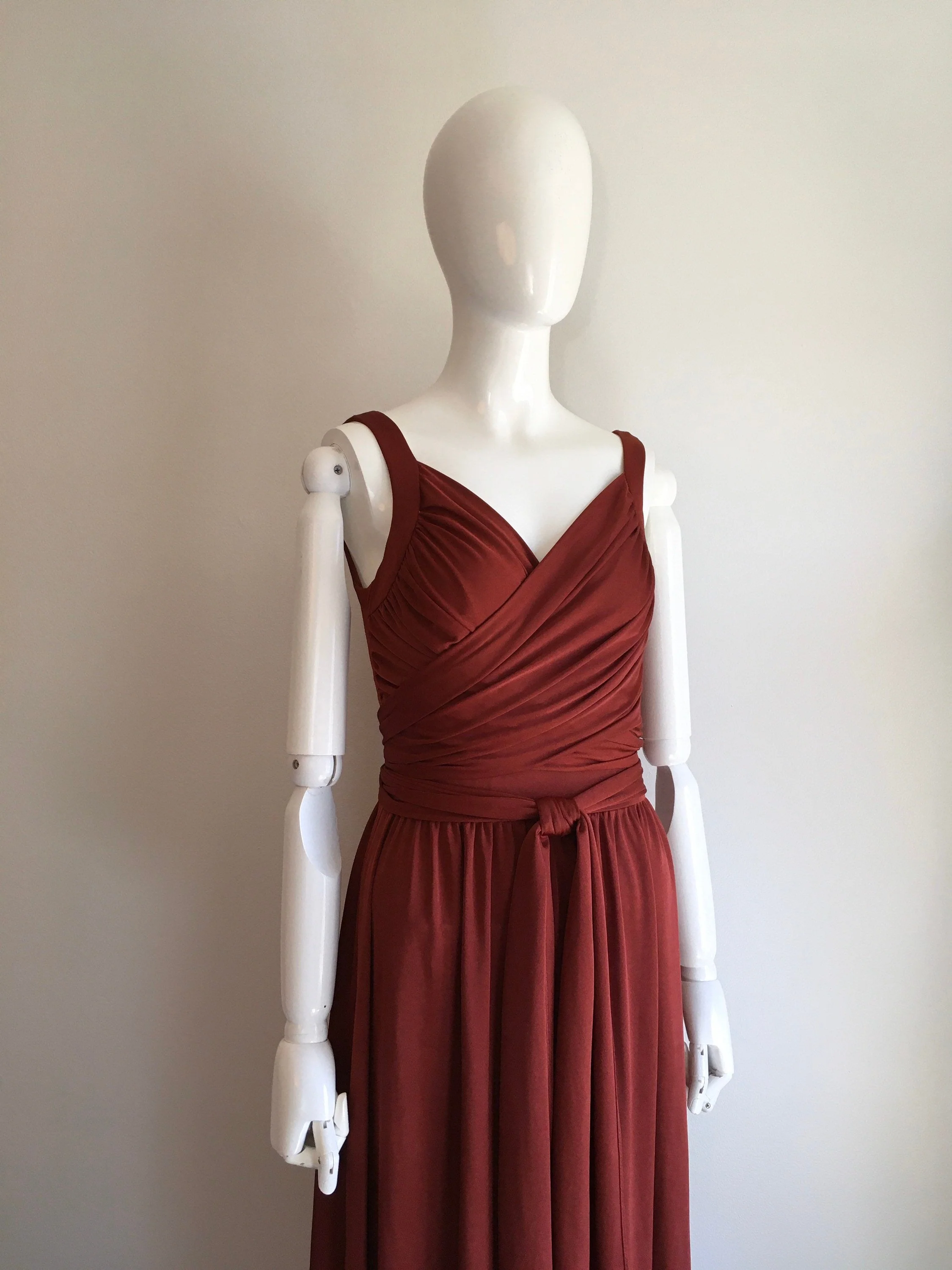 70's Rust Wrap Bust Jersey Maxi Dress - Image 4