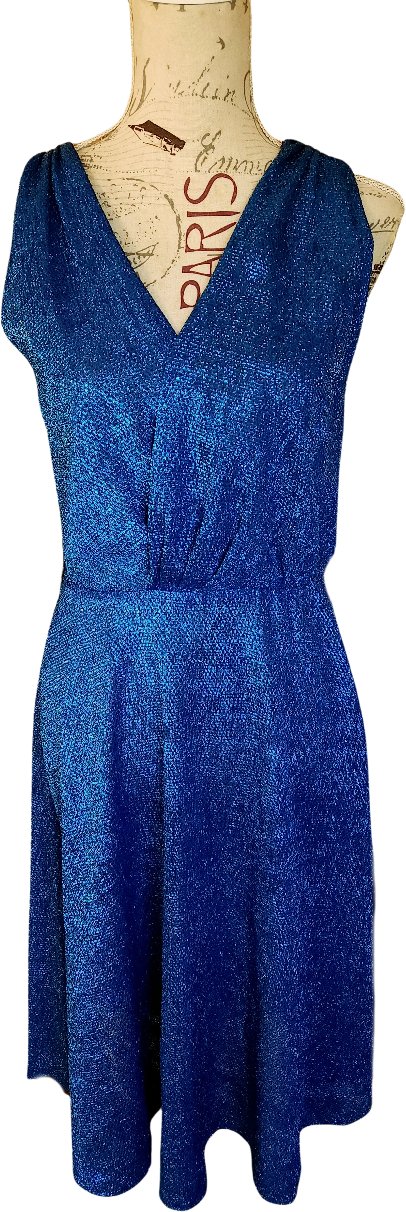 70s Sapphire Blue Sparkling Lurex Disco Dress By Oved Los Angeles