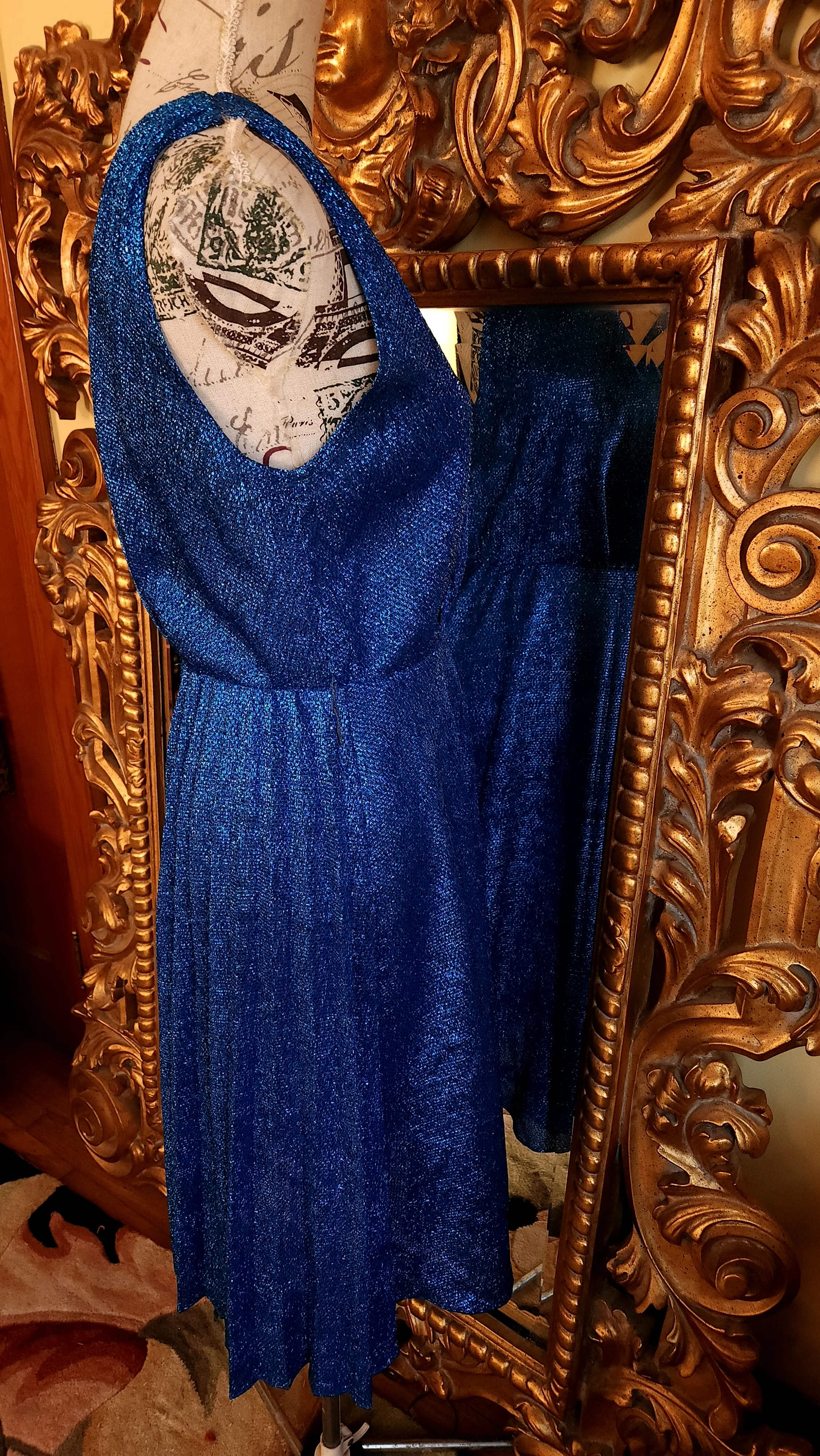 70s Sapphire Blue Sparkling Lurex Disco Dress By Oved Los Angeles - Image 3