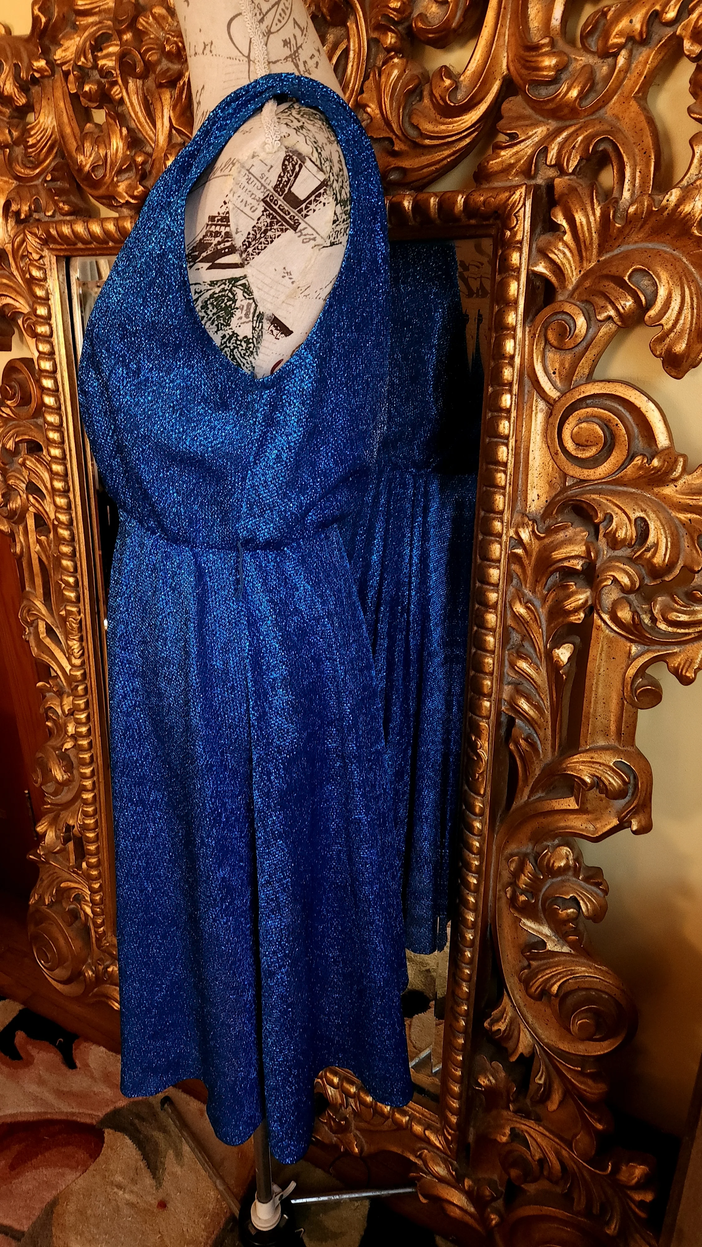 70s Sapphire Blue Sparkling Lurex Disco Dress By Oved Los Angeles - Image 4
