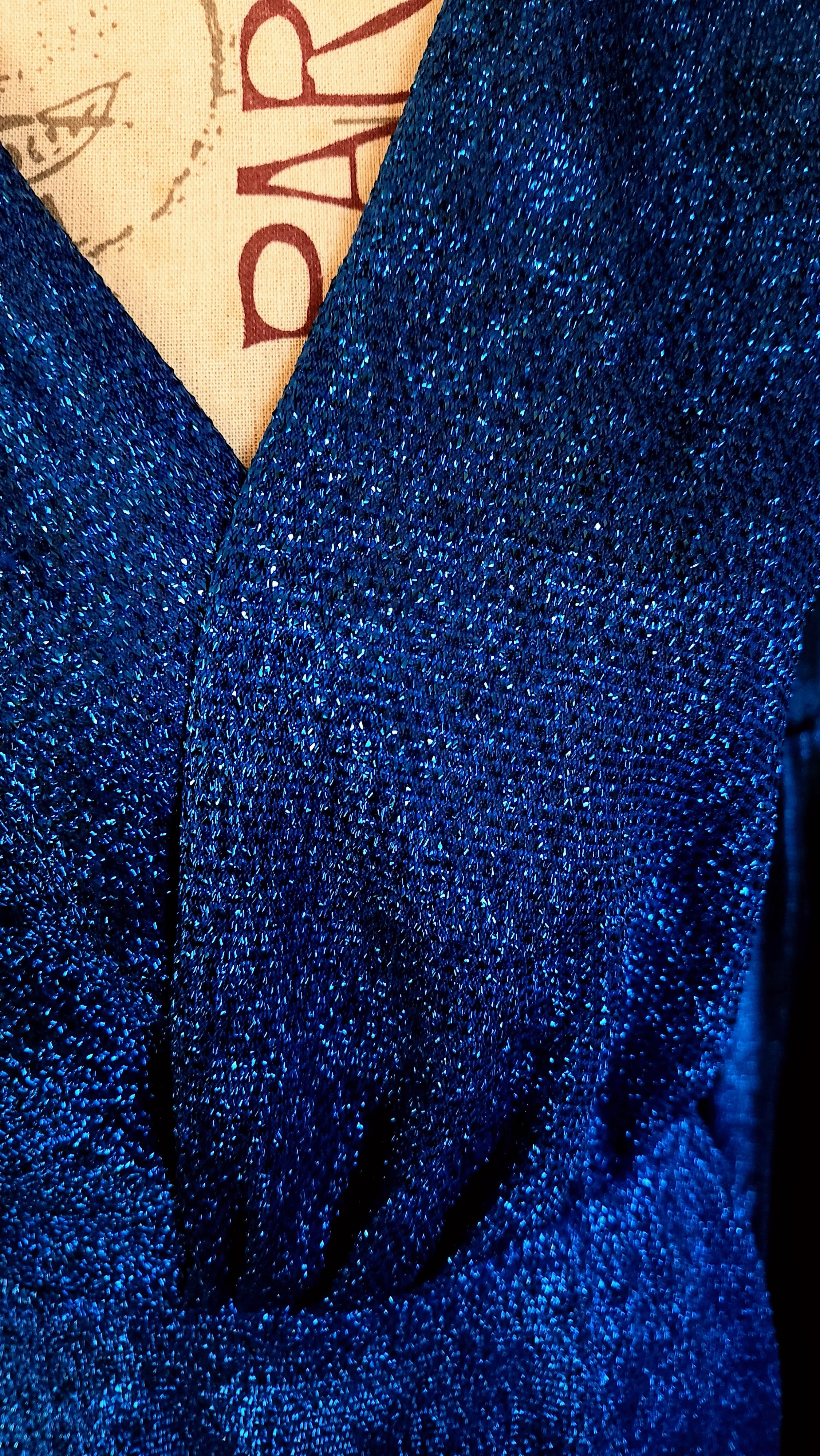 70s Sapphire Blue Sparkling Lurex Disco Dress By Oved Los Angeles - Image 5