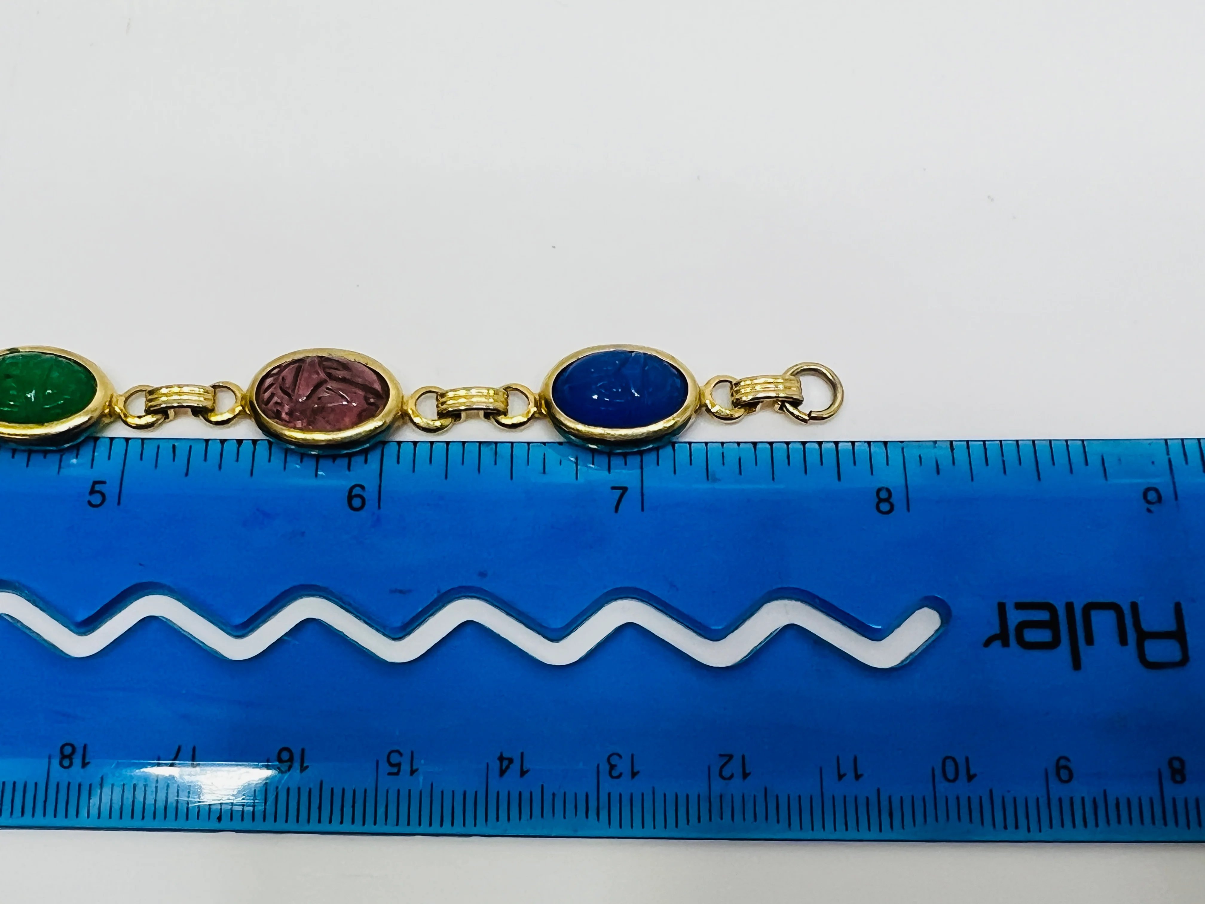 70s Scarab Bracelet Gold Tone Multicolor 7.75 In - Image 11
