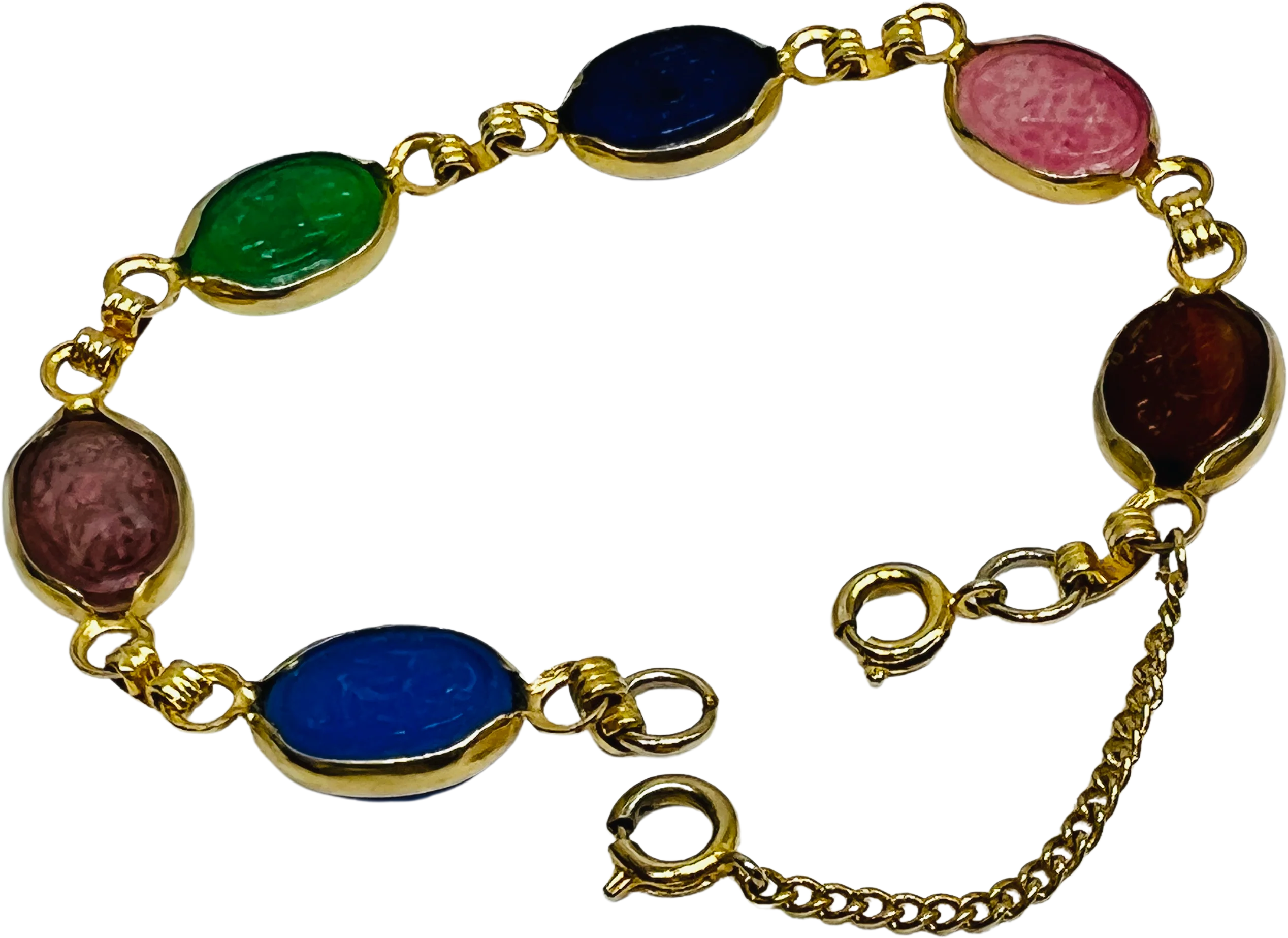 70s Scarab Bracelet Gold Tone Multicolor 7.75 In - Image 2