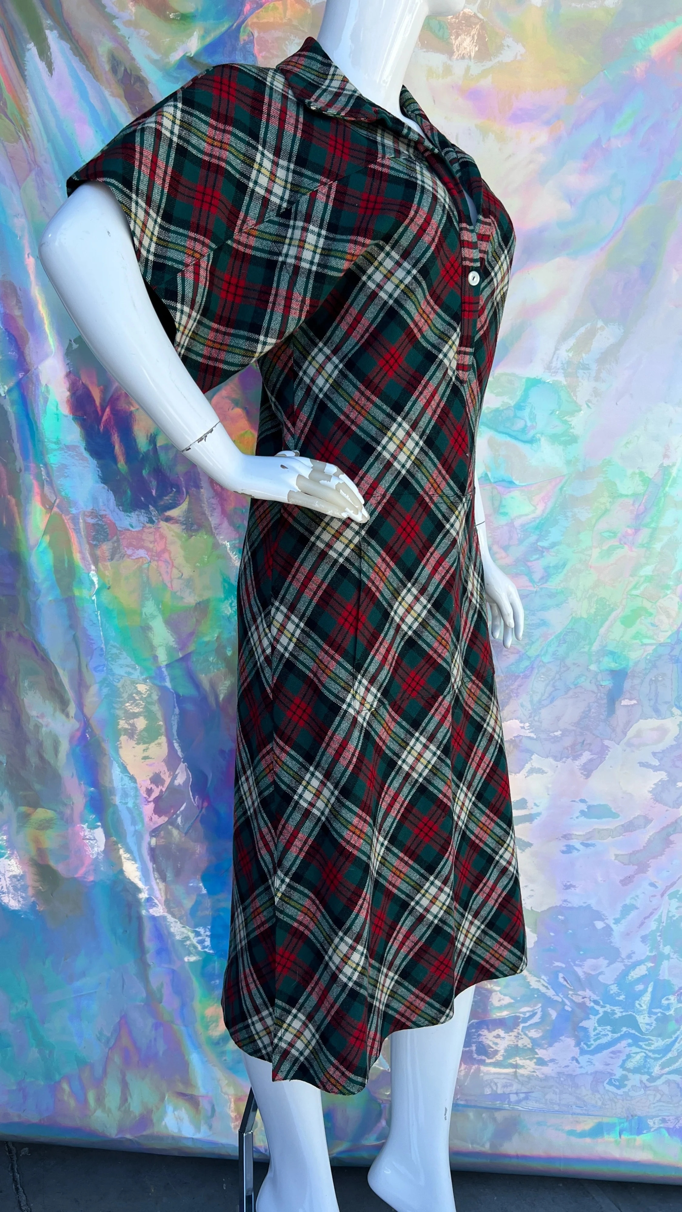 70s Scotch Tape Plaid Print Shirt Dress by Paulette King - Image 3