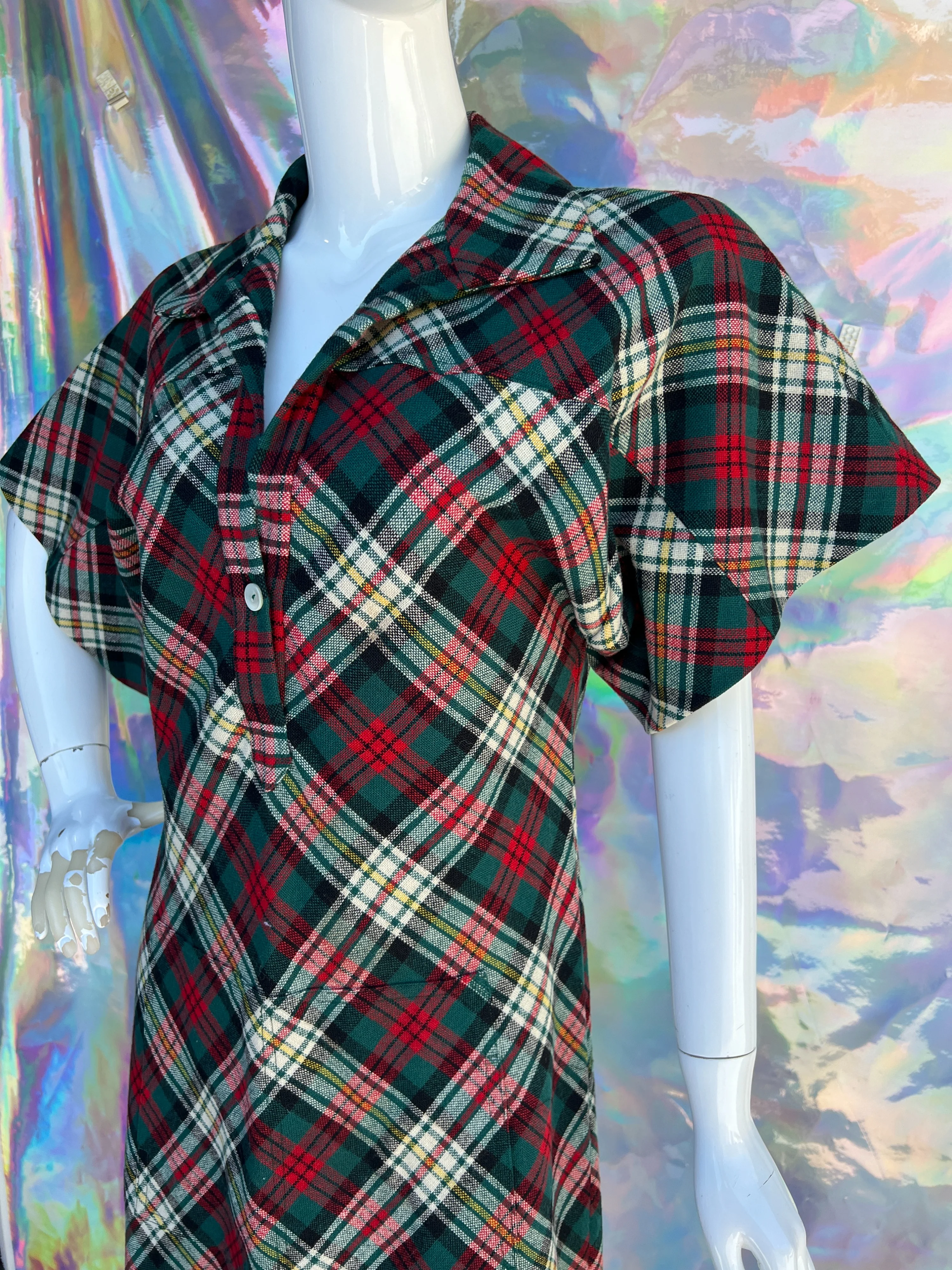 70s Scotch Tape Plaid Print Shirt Dress by Paulette King - Image 8
