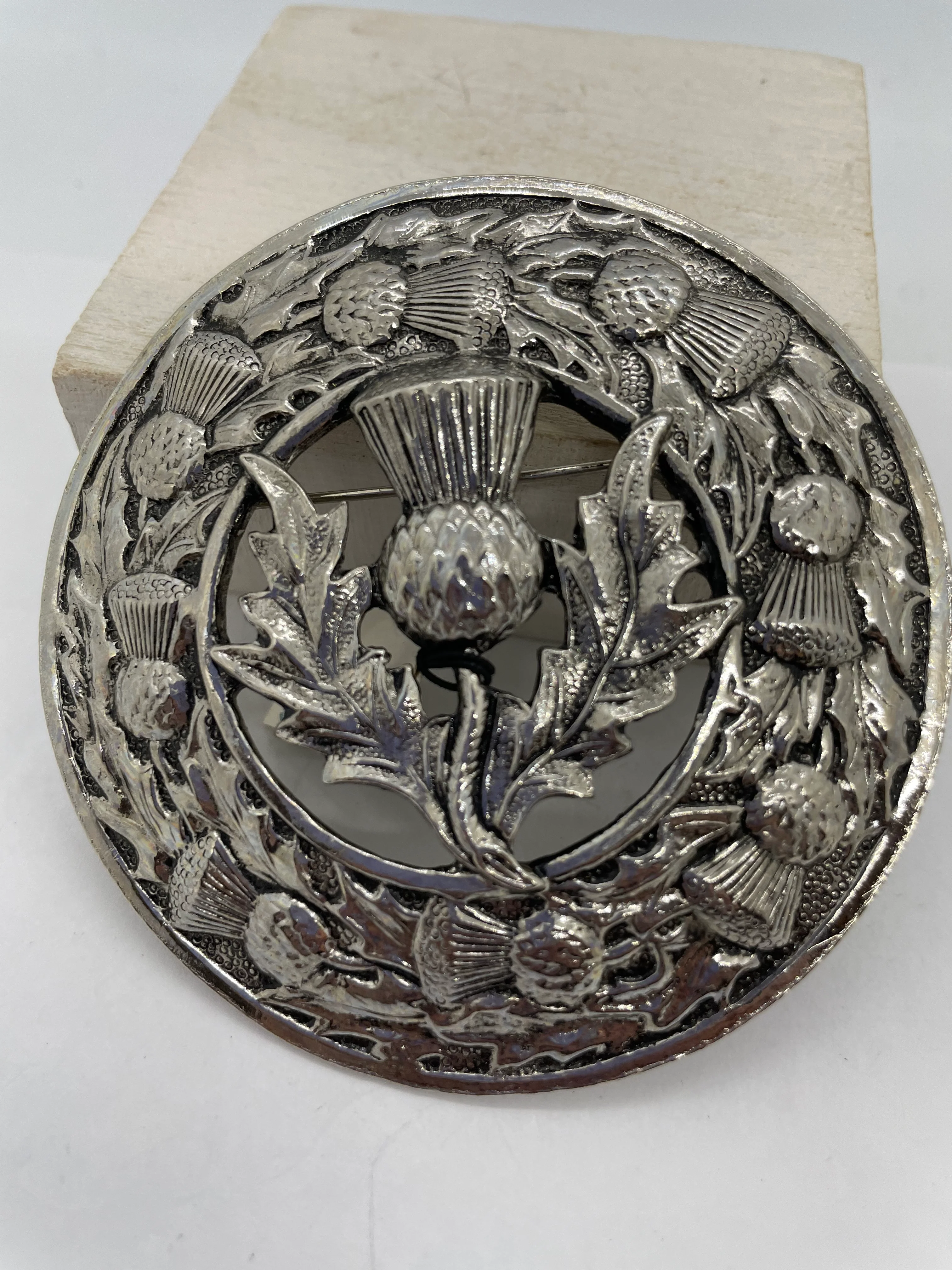 70s Scottish Thistle Badge Brooch Statement Pin Silver By Accessocraft - Image 3