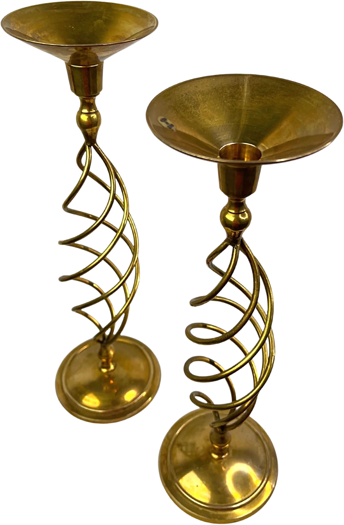 70s Set Of 2 Brass Spiral Candlesticks - Image 2