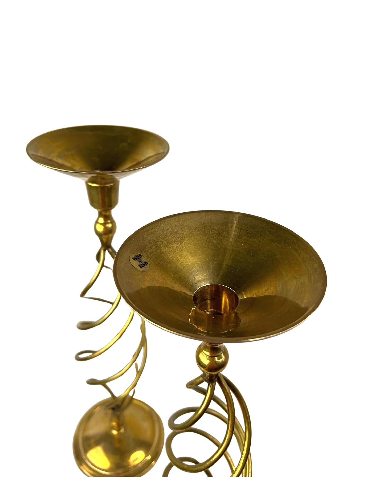 70s Set Of 2 Brass Spiral Candlesticks - Image 3