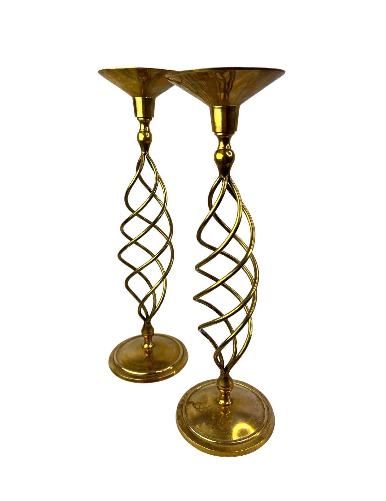 70s Set Of 2 Brass Spiral Candlesticks - Image 4
