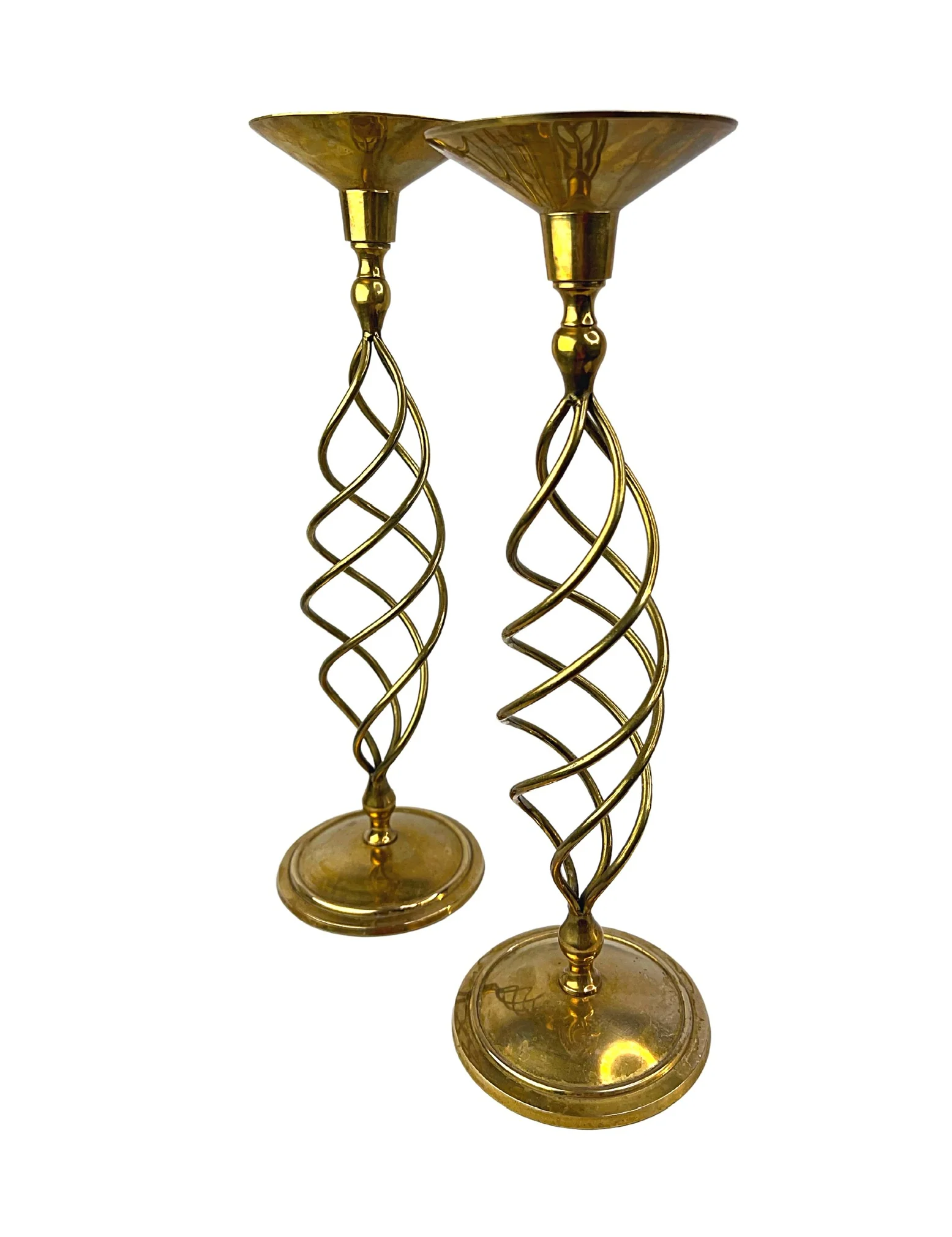 70s Set Of 2 Brass Spiral Candlesticks - Image 5