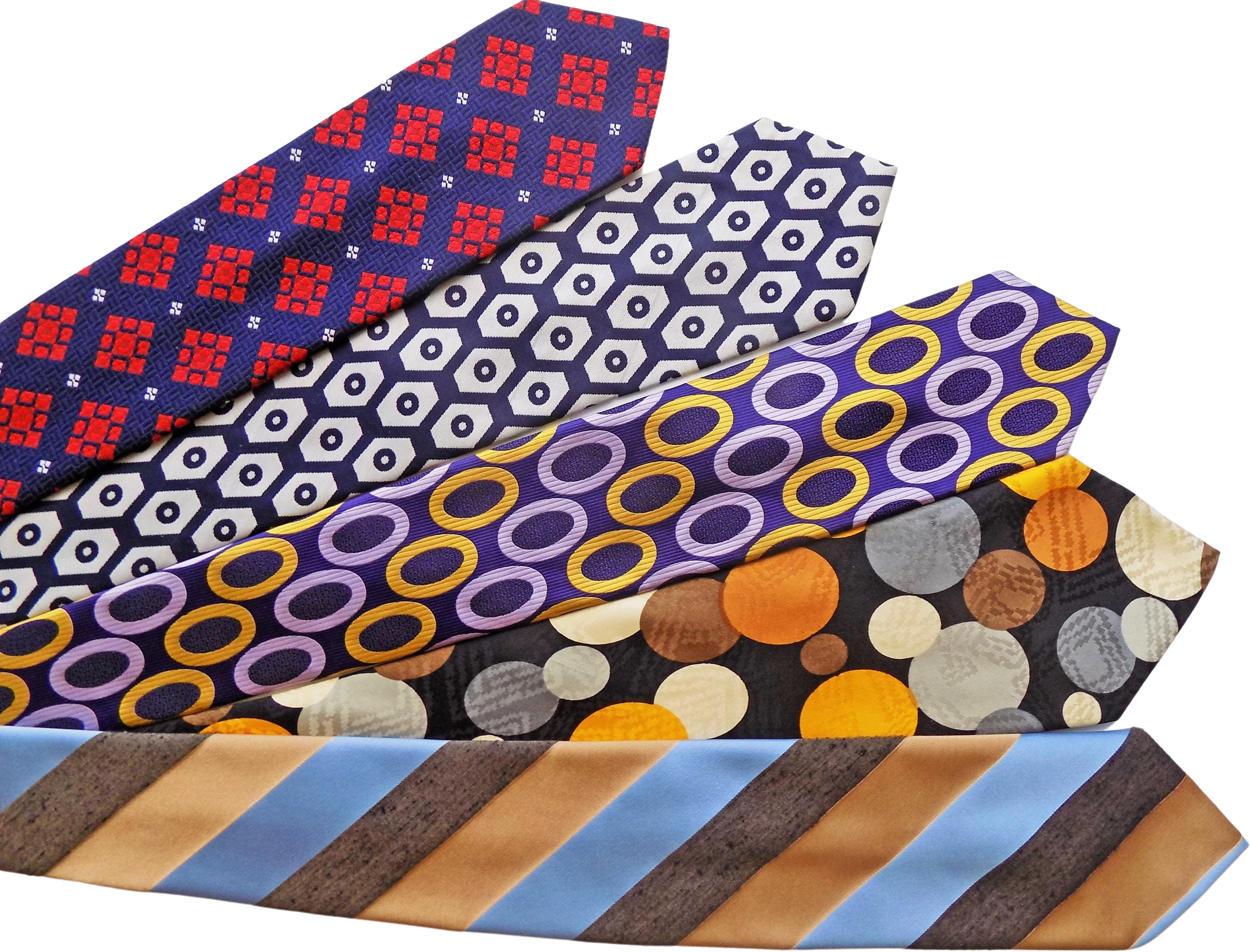 70s Set of Five Wide Ties for 70s Parties Events Disco Tv-Stage Necktie Mens 70s Oleg Cassini Geometric Mod 60s by Oleg Cassini