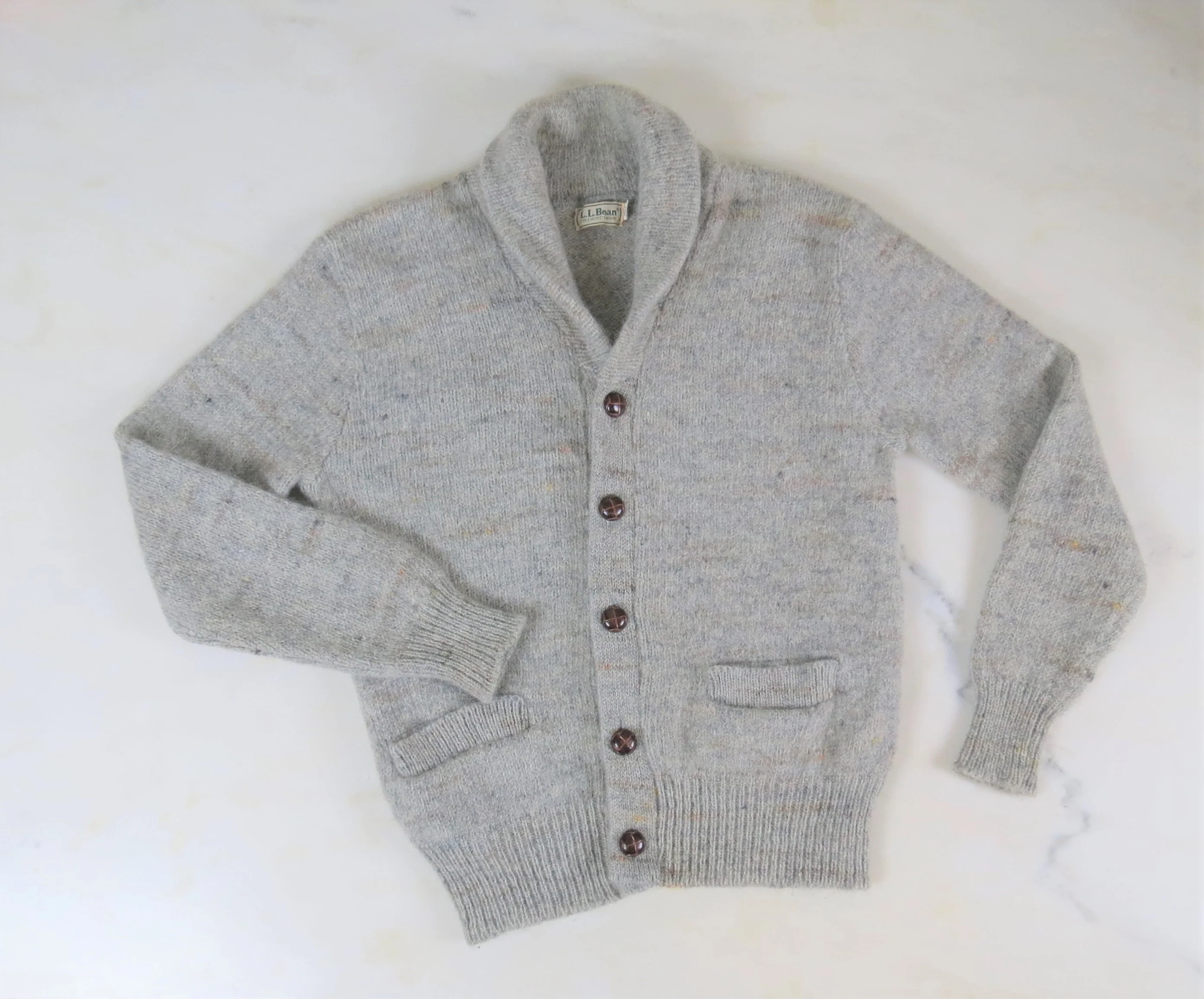 70s Shawl Collar Cardigan Wool Knit Preppy Fisherman By L.L. Bean - Image 3