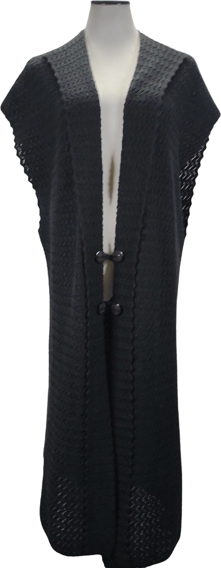 70s Shawl Collar Long Chevron Knit Boxy Sweater Duster