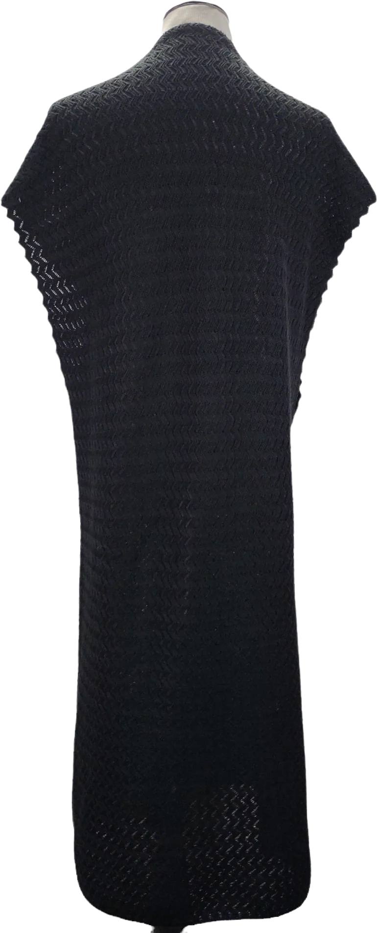 70s Shawl Collar Long Chevron Knit Boxy Sweater Duster - Image 2