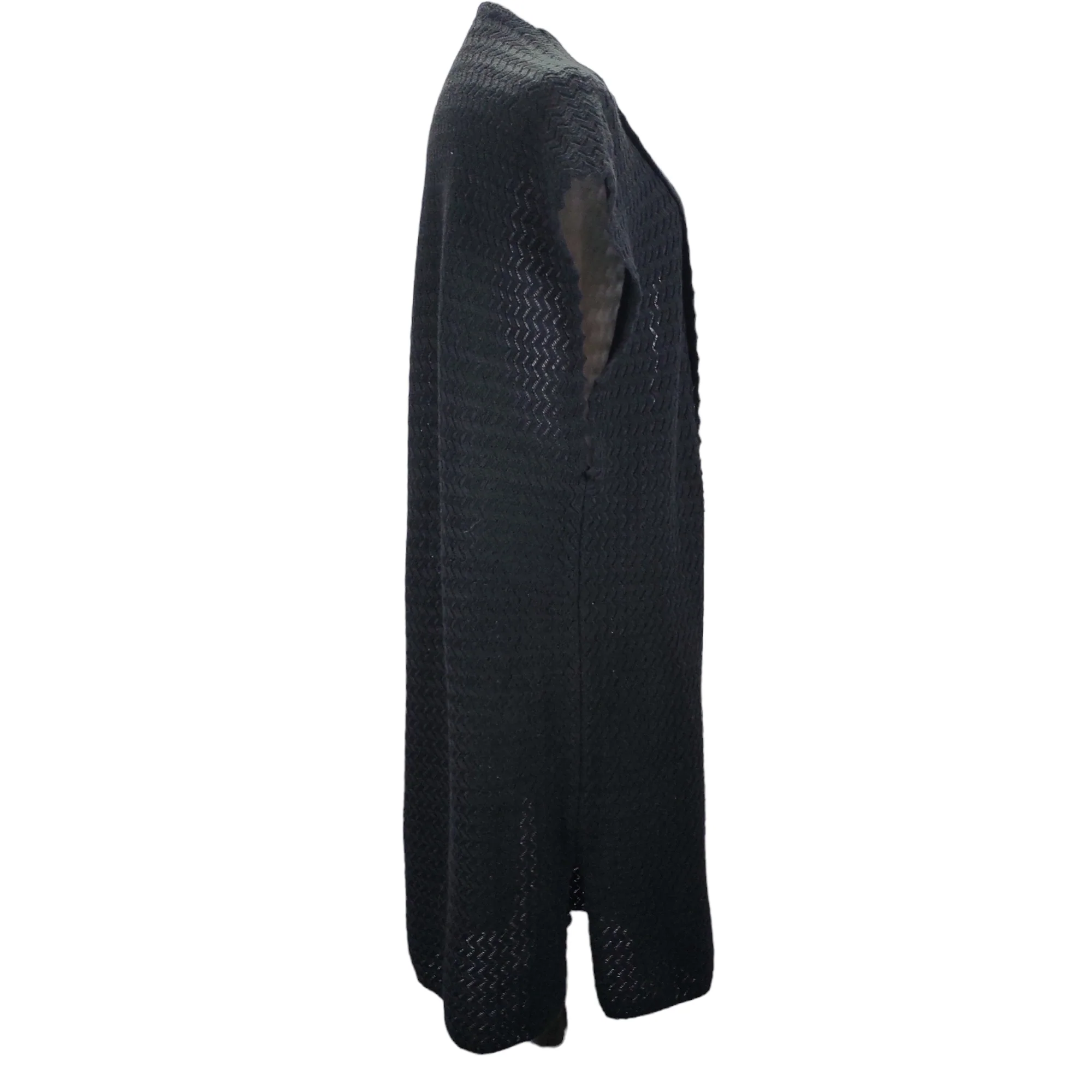 70s Shawl Collar Long Chevron Knit Boxy Sweater Duster - Image 3