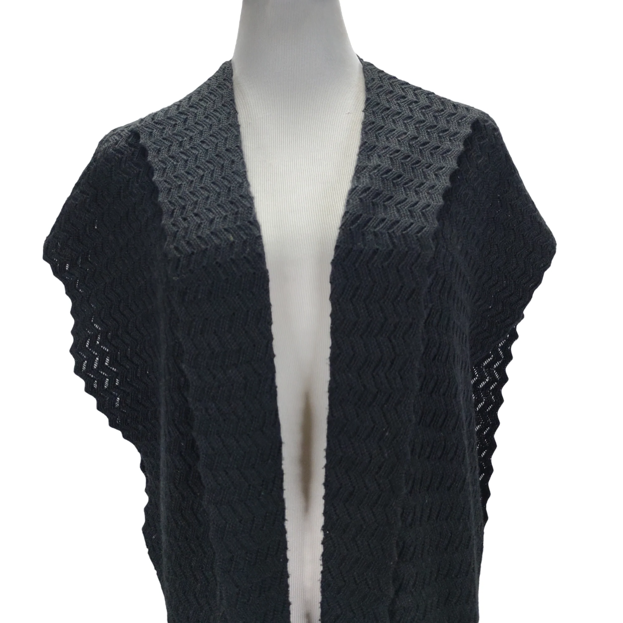 70s Shawl Collar Long Chevron Knit Boxy Sweater Duster - Image 4