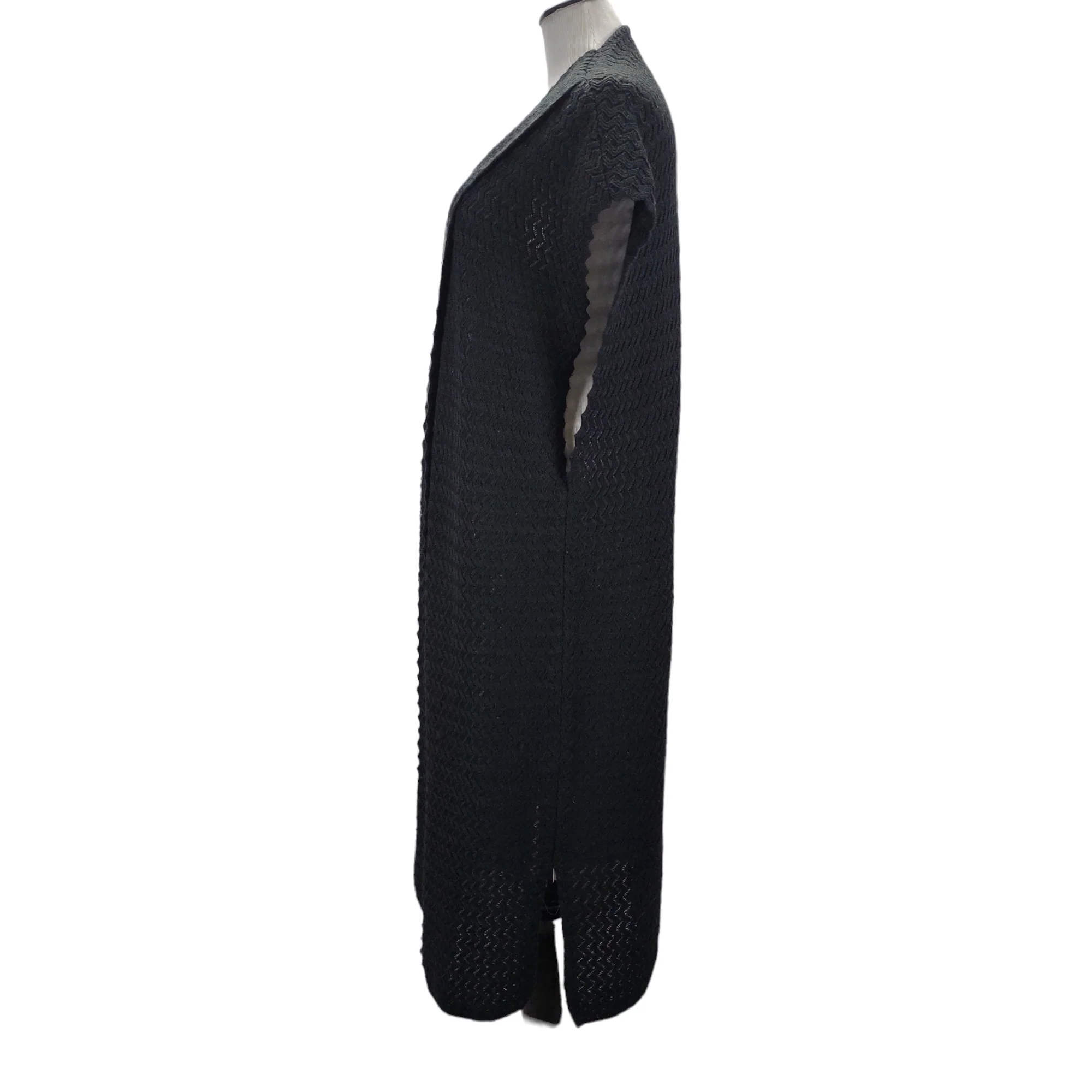 70s Shawl Collar Long Chevron Knit Boxy Sweater Duster - Image 5