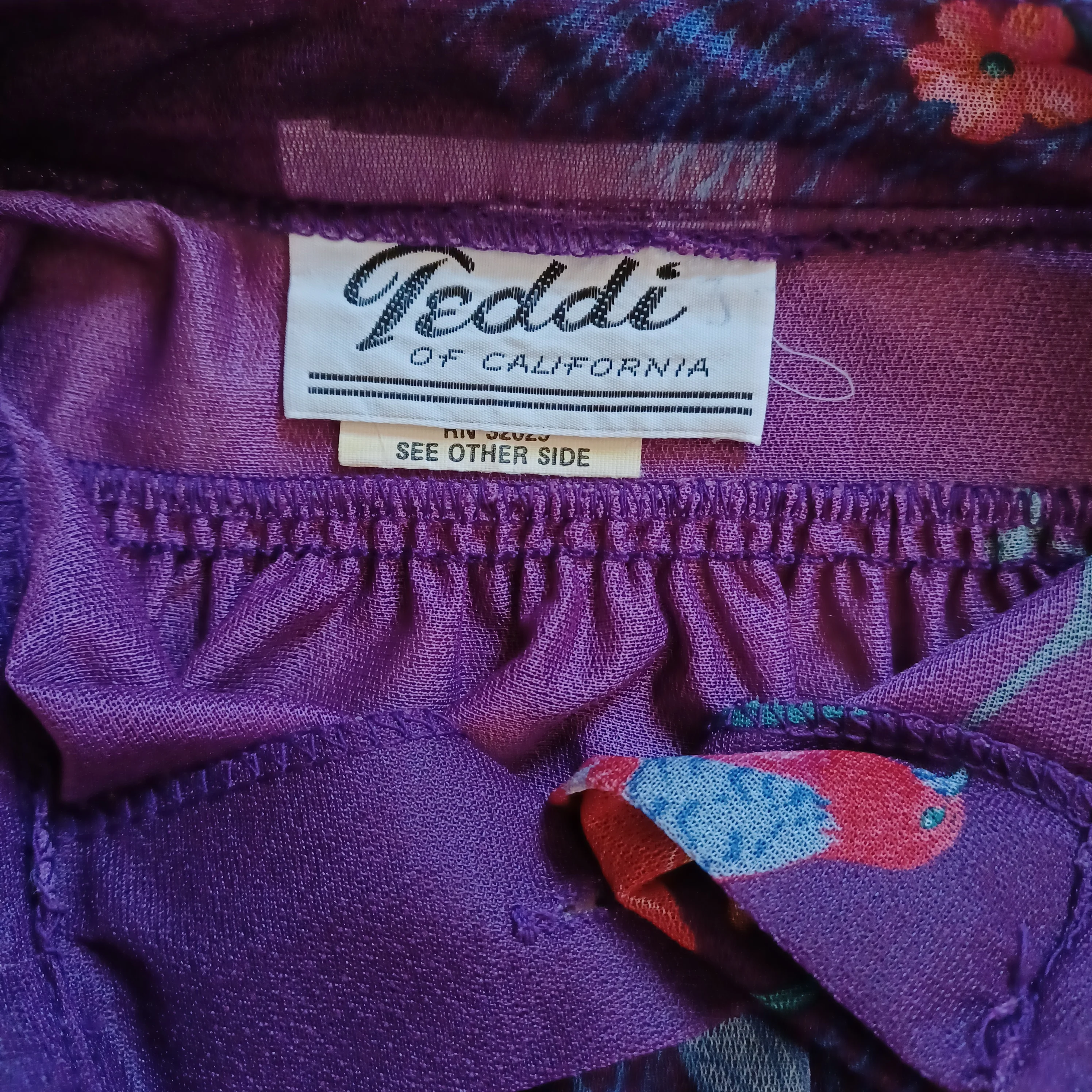 70s Sheer Birds And Flowers Dolman Sleeve Blouse By Teddi of California - Image 5