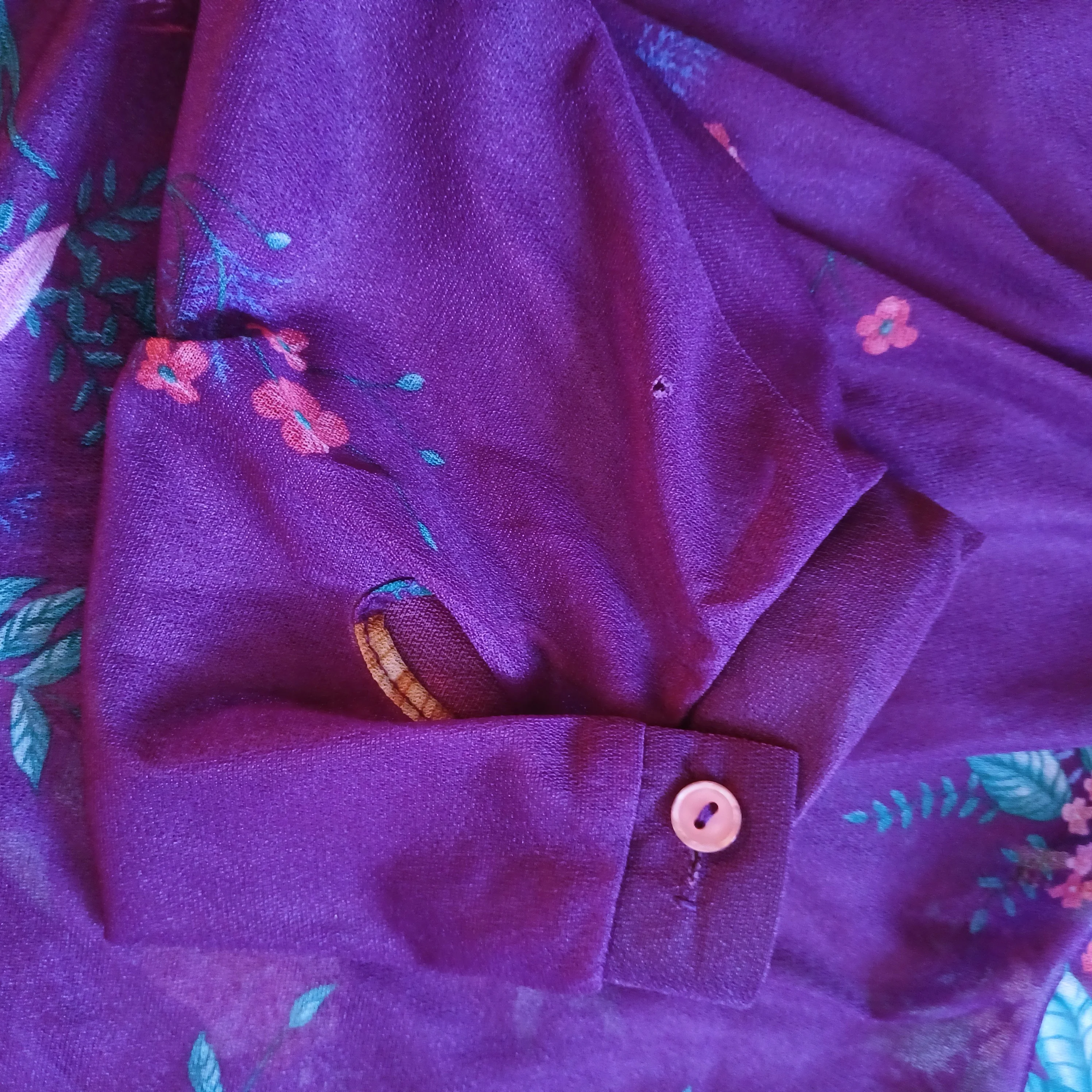 70s Sheer Birds And Flowers Dolman Sleeve Blouse By Teddi of California - Image 7